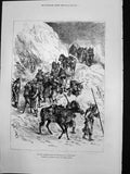 Original Old Antique Print War Russian Troops March Snowstorm 1878 Victorian