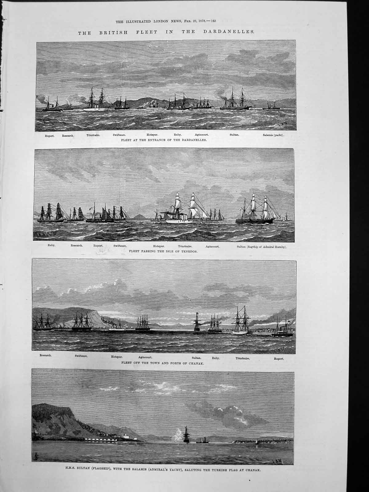 Old British Fleet Dardanelles Passing Isle Tenedos Chanak Hms Sultan