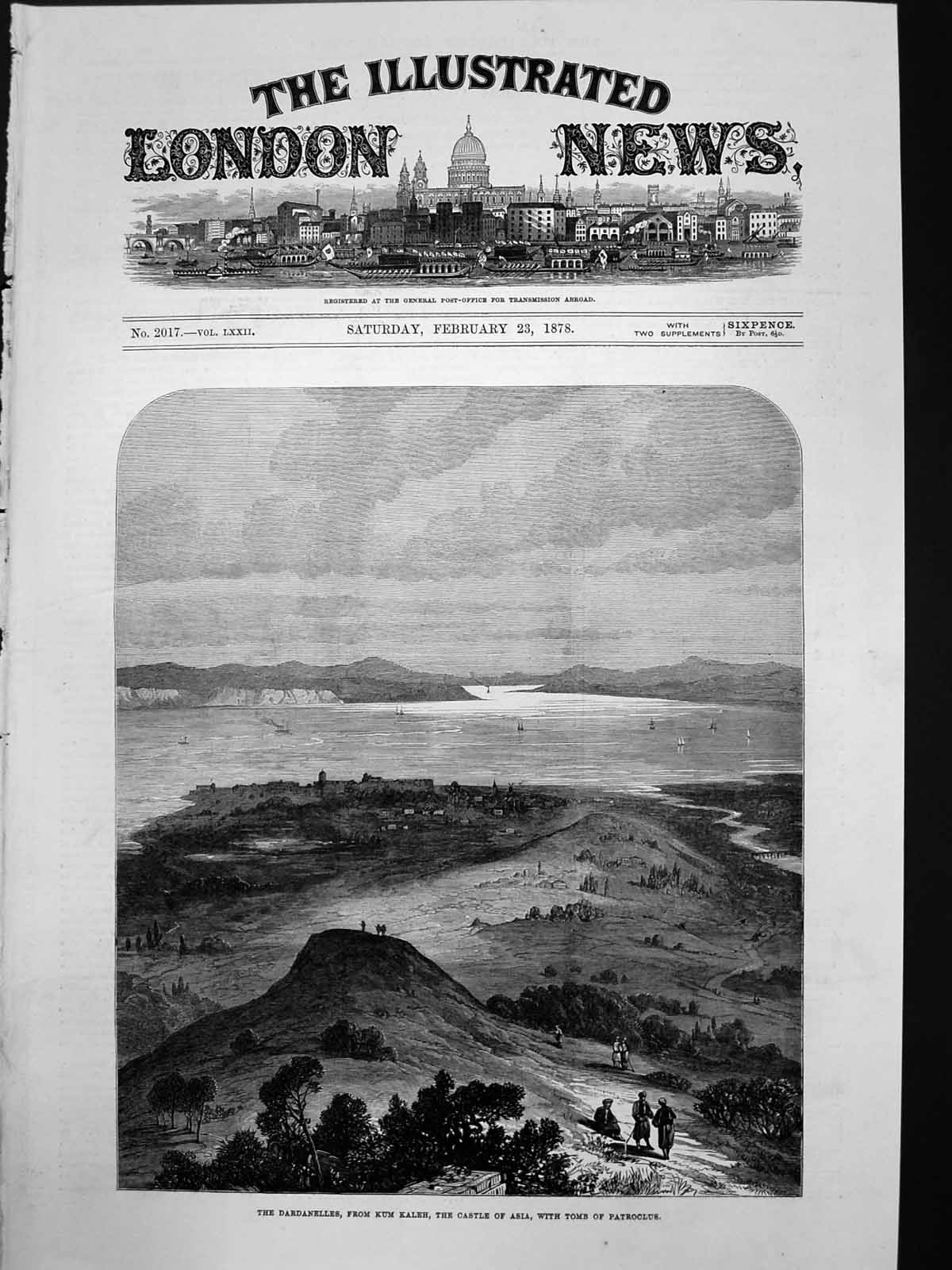 Antique Old Print Dardanelles From Kum Kaleh Castle Asia Tomb Patroclus 1878