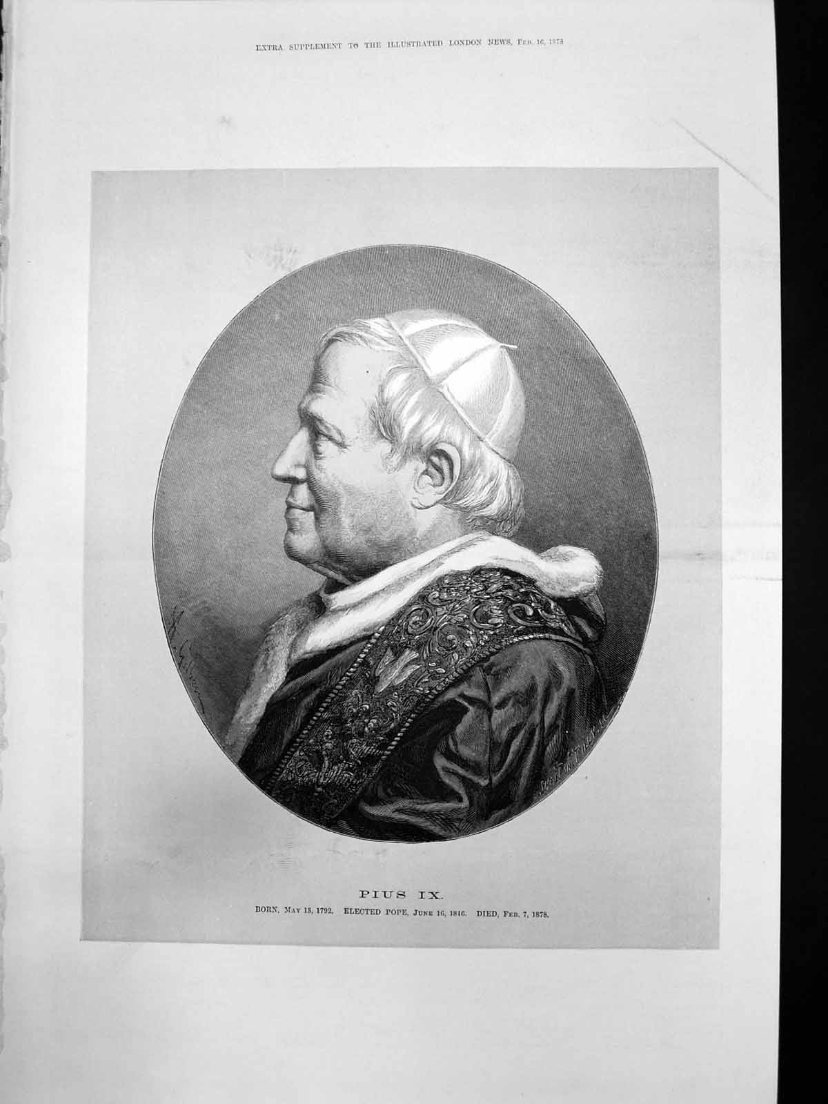 Old Pope Pius Ix Born May13 1792 Elected Pope June 16 1846 Died Feb