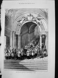 Original Old Antique Print Grand Staircase Vatican Funeral Procession Pope 1878
