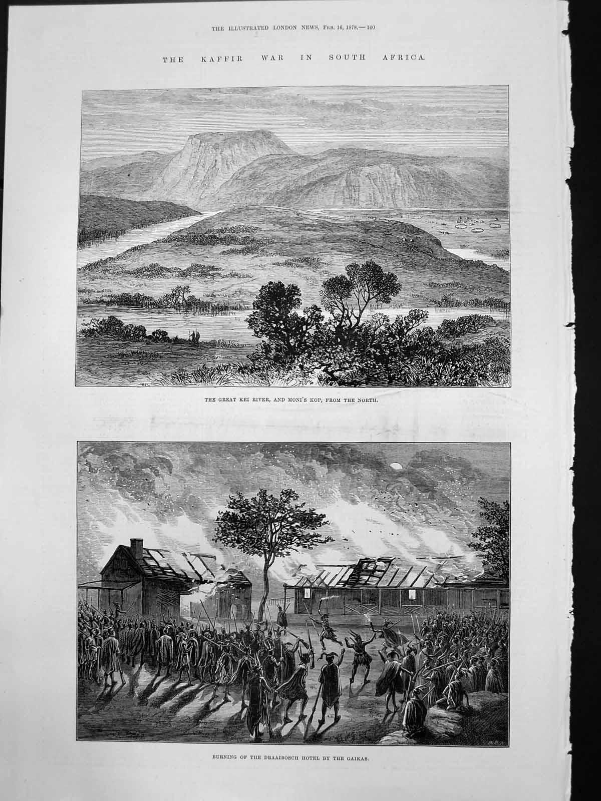 Old Kaffir War South Africa Kei River Burning Draaibosch Hotel Gaikas