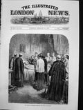 Original Old Antique Print Cardinal Camerlengo Verifying Death Pope 1878 19th
