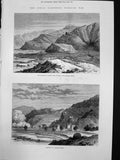 Old Print Indian War Against Jowakis Surgosha Ridge Blowing Up Tower 1878 19th