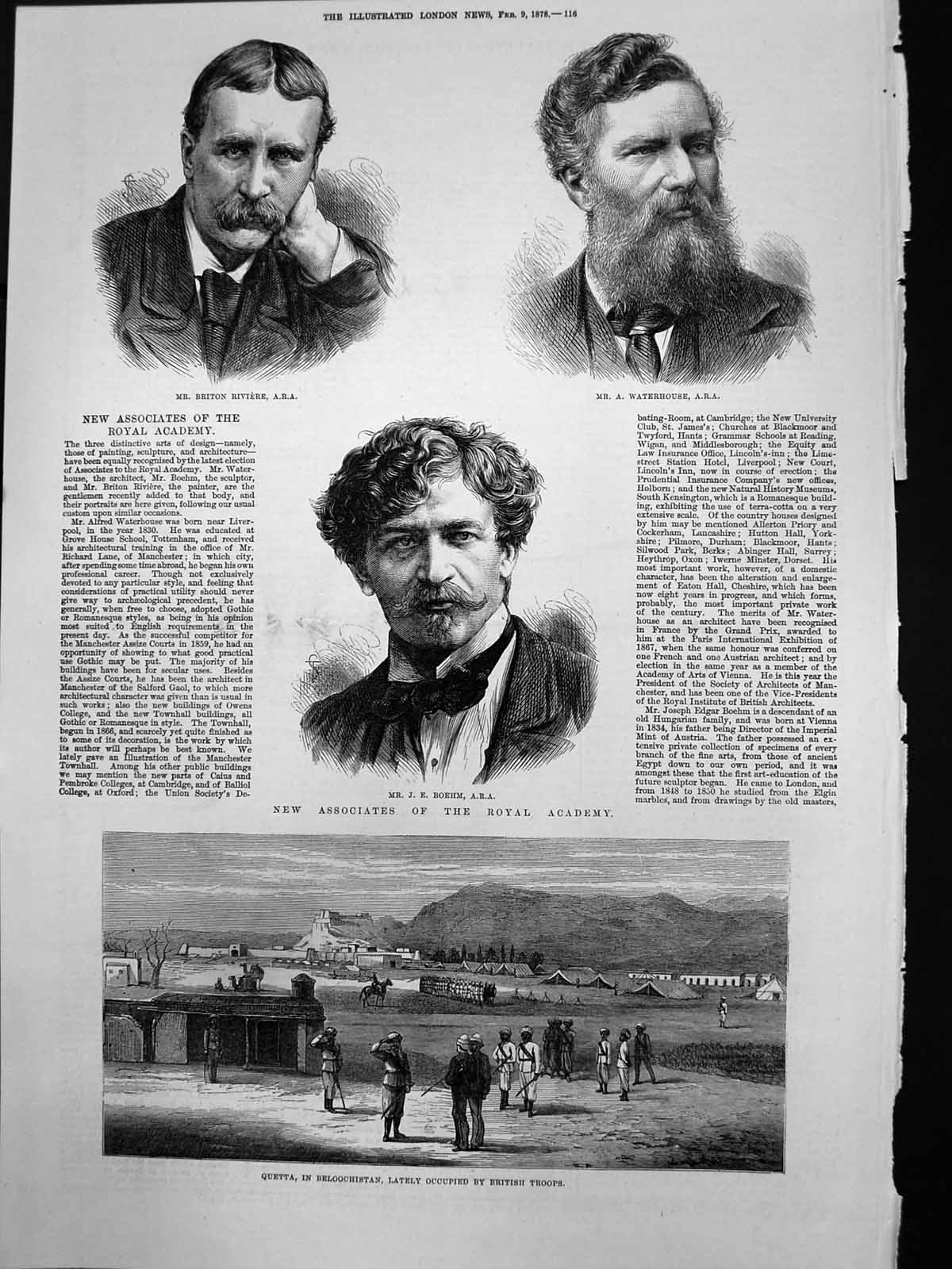 Old Print Quetta Beloochistan Associates Royal Academy Riviere Boehm 1878 19th