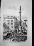 Antique Old Print Funeral King Italy Rome Procession Piazza Di Spagna 1878 19th