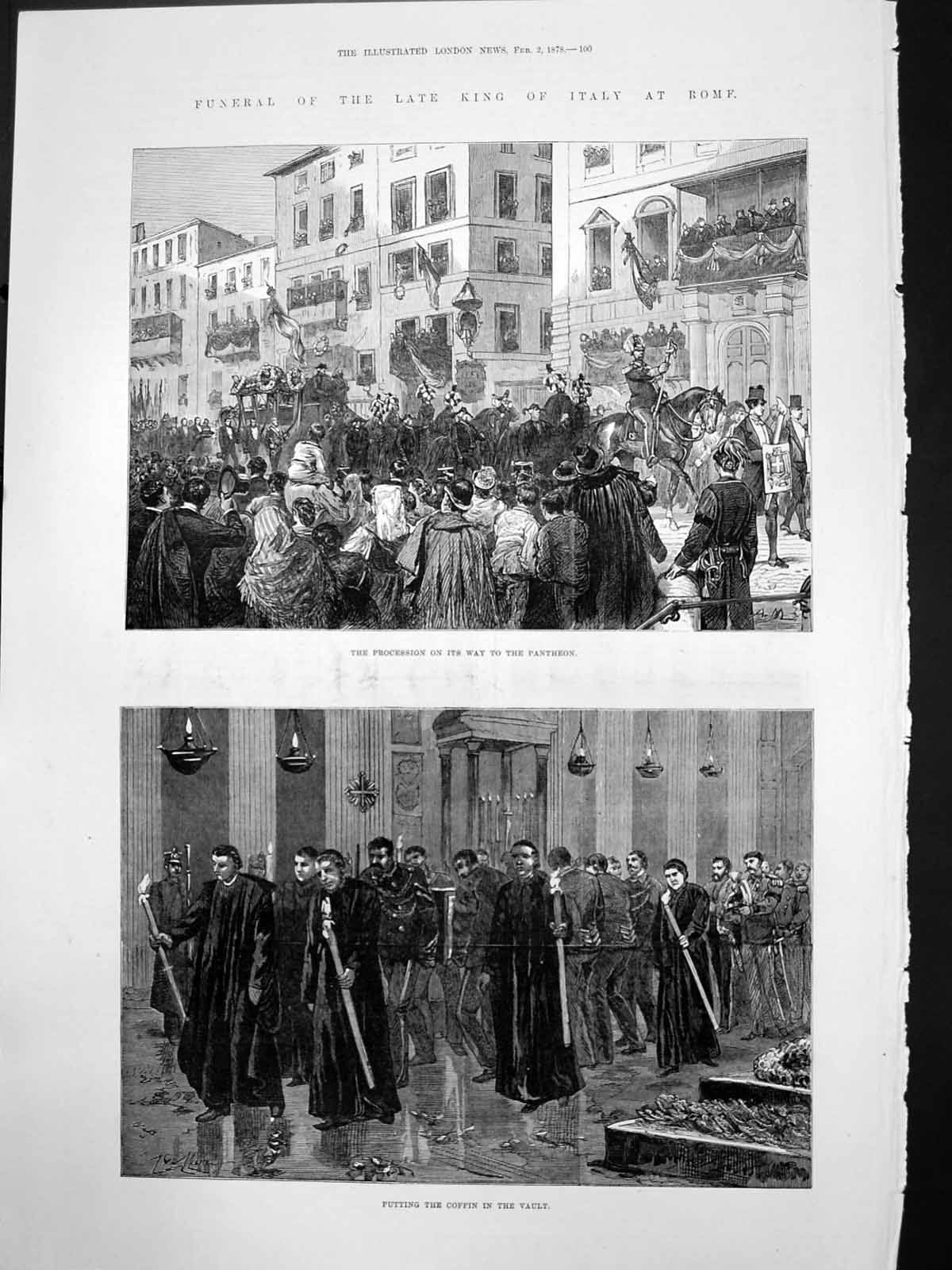 Old Funeral King Italy Rome Procession Way Pantheon Coffin Vault 1878 Victorian