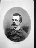 Original Old Antique Print Portrait New King Italy Humbert1878