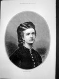 Original Old Antique Print Portrait New Queen Margaret Italy 1878 Victorian