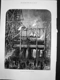 Original Old Antique Print Demolition Temple Bar Night Scene 1878 Victorian