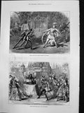 Old Antique Print Scene Covent Garden Pantomine Drury Lane Pantomine 1878 19th