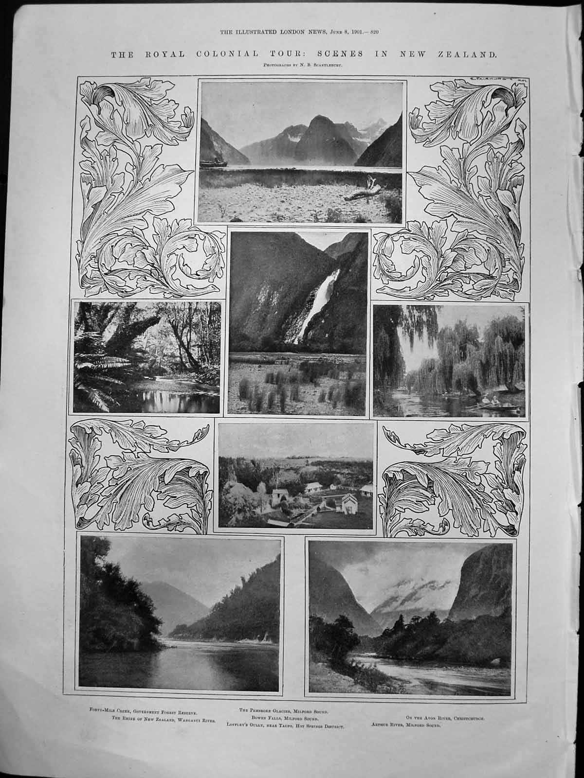 Old Royal Colonial Tour New Zealand Pembroke Glacier Bowen Falls 1878 Victorian