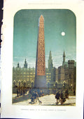 Antique Old Print Cleopatras Needle In Its Proposed Position Westminster 1878