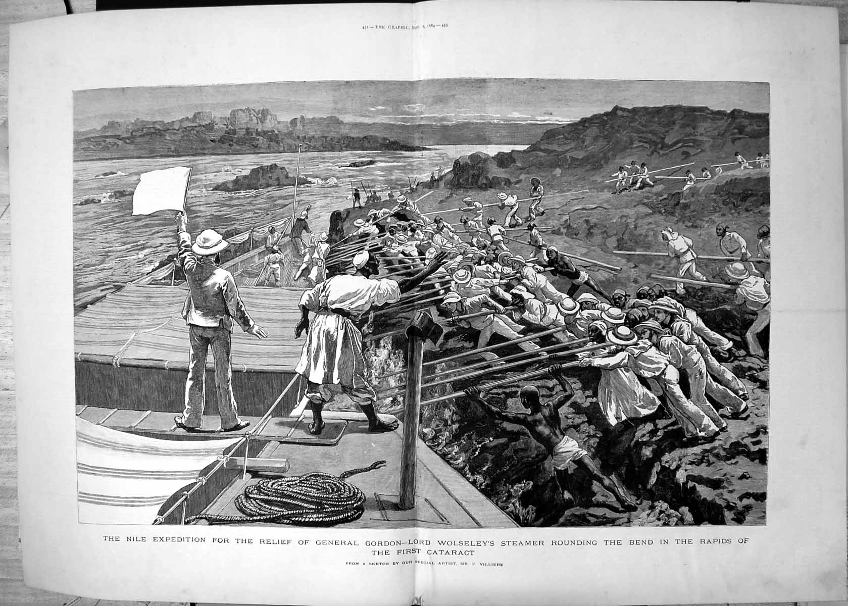 Antique Print Nile Expedition Relief Gen Gordon Lord Wolseleys Steamer 1884