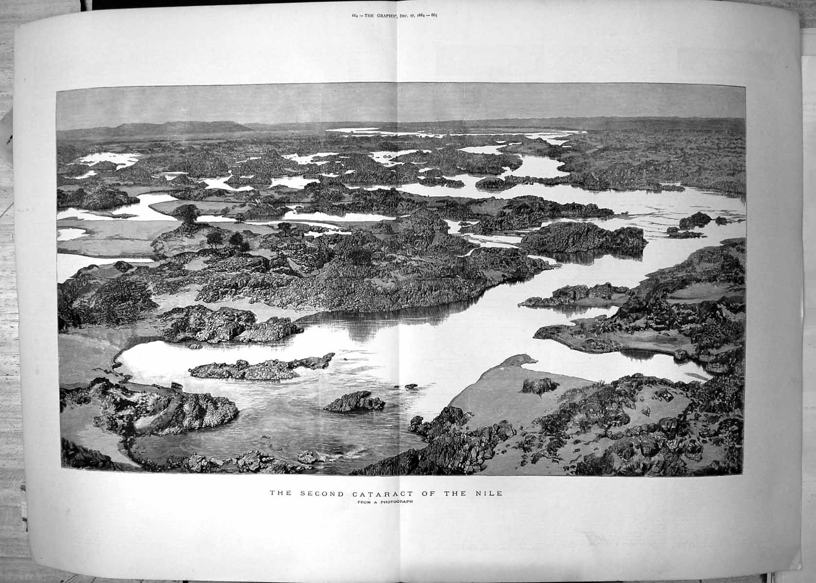 Original Old Antique Print Second Cataract Nile From Photograph 1884 Victorian