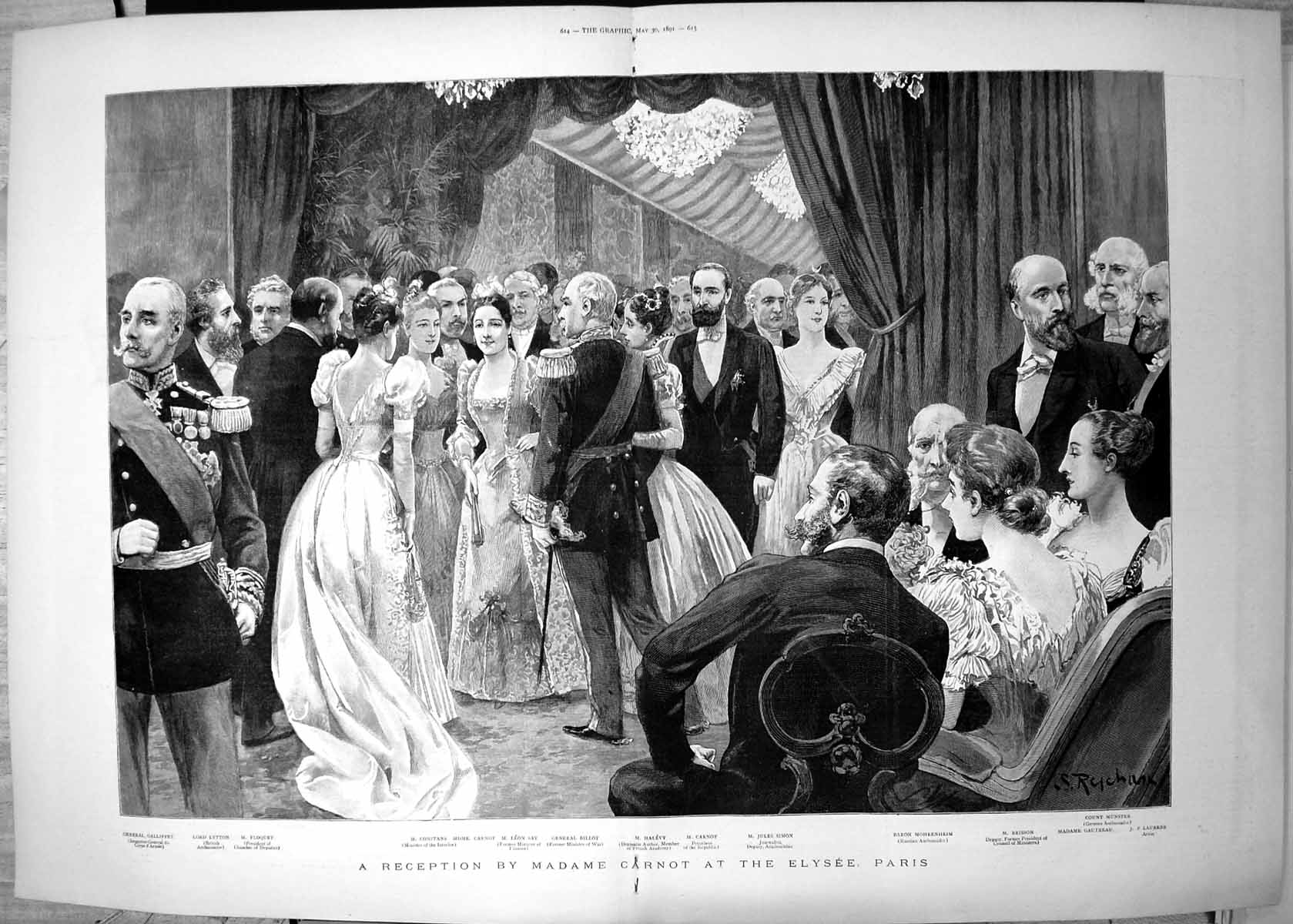 Old Reception Madame Carnot Elysee Paris Lord Ltytton Gen Billot 1891 Victorian