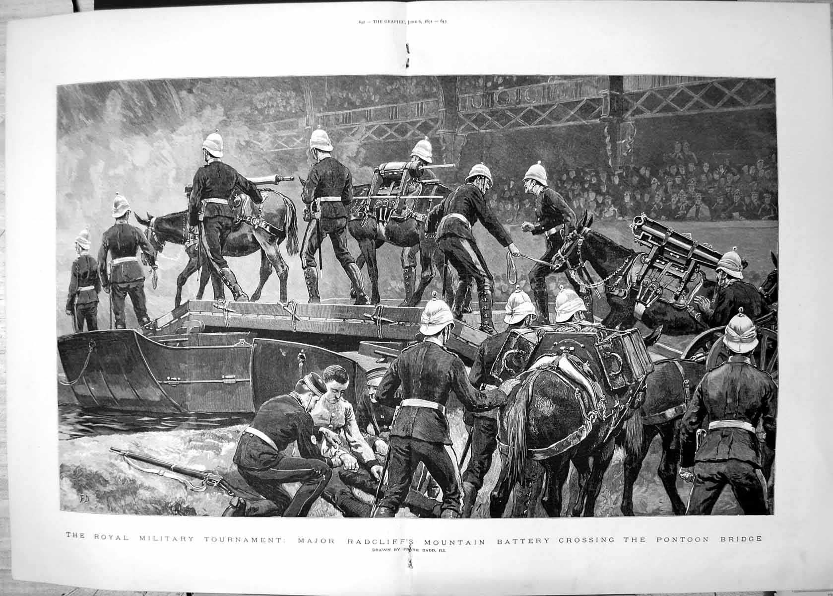 Old Print Royal Military Tournament Major Radcliffs Battery Pontoon 1891 19th