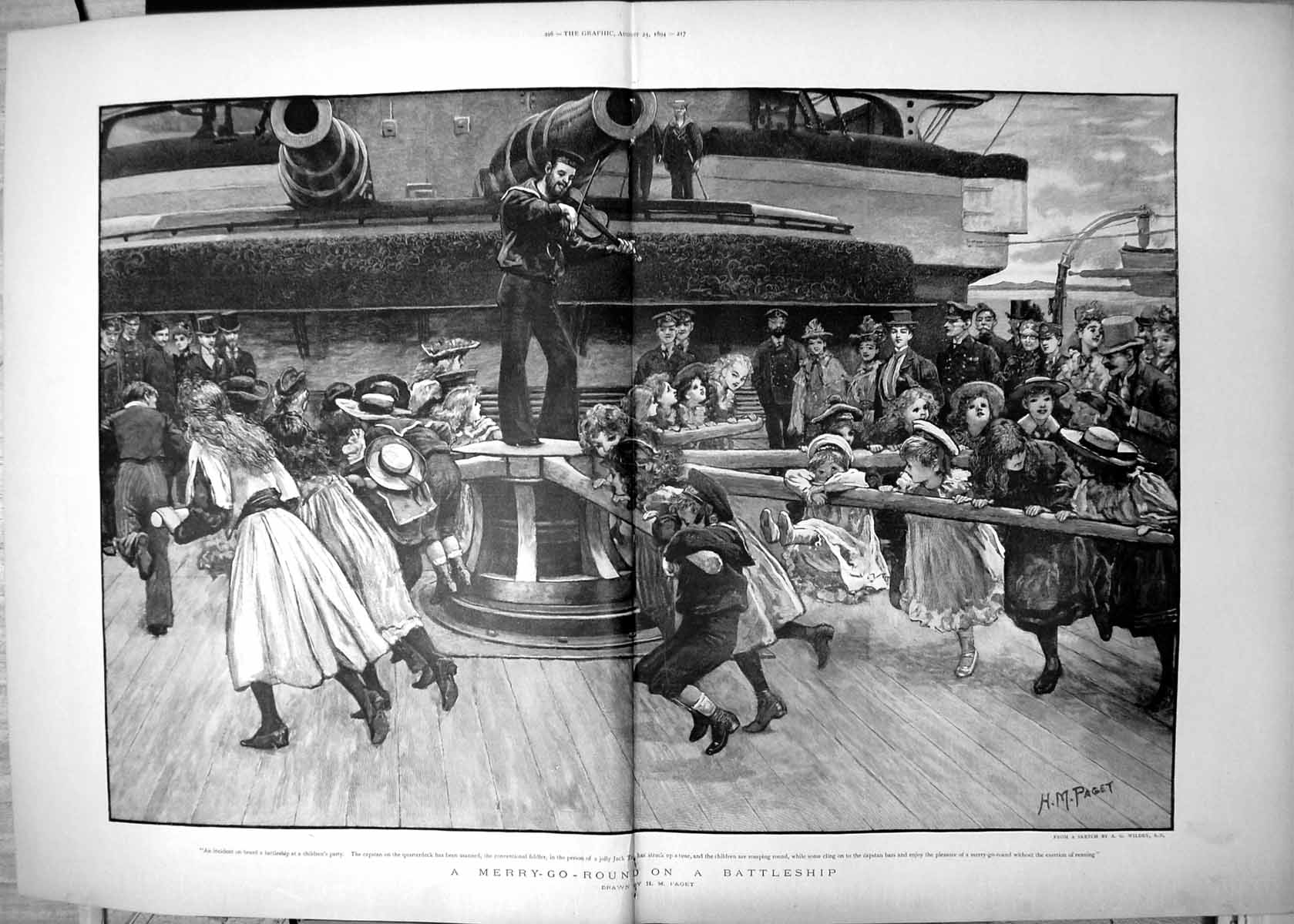 Old Meery Go Round Battleship Childrens Party Fiddler H M Paget 1894 Victorian