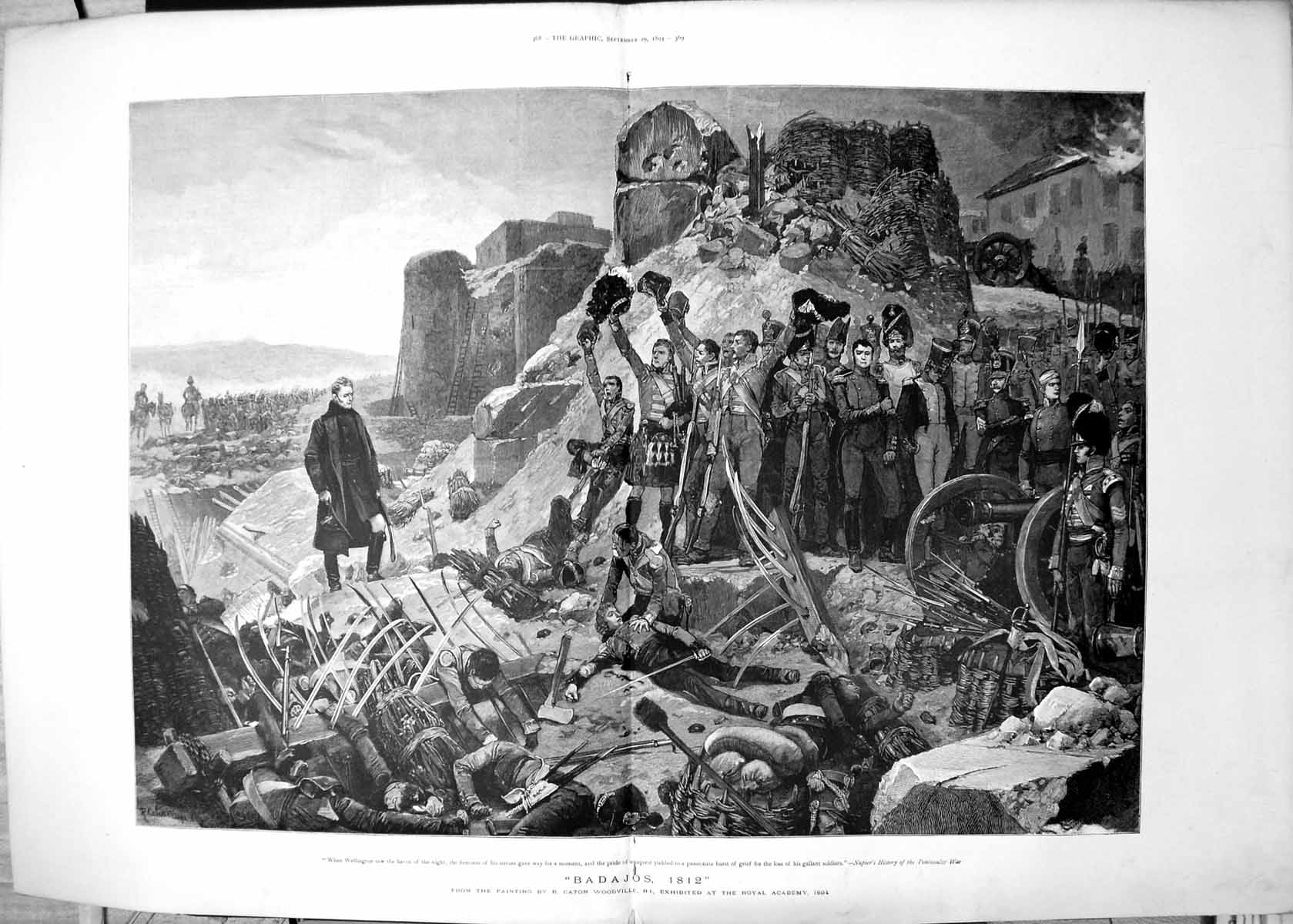 Antique Print Badajos 1812 R C Woodville Wellington Havoc Night Grief 1894 19th