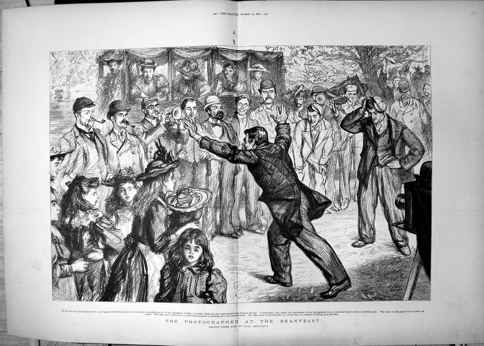 Antique Old Print Photographer Beanfeast Paul Renouard Holiday Makers 1894 19th