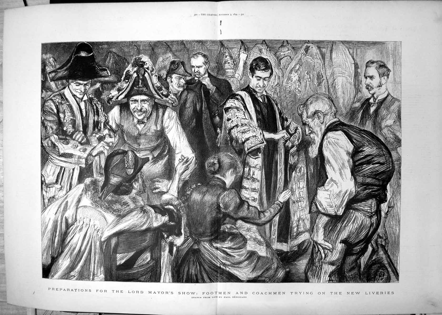Antique Print Preparations Lord Mayors Show Footmen Coachmen Liveries 1894 19th