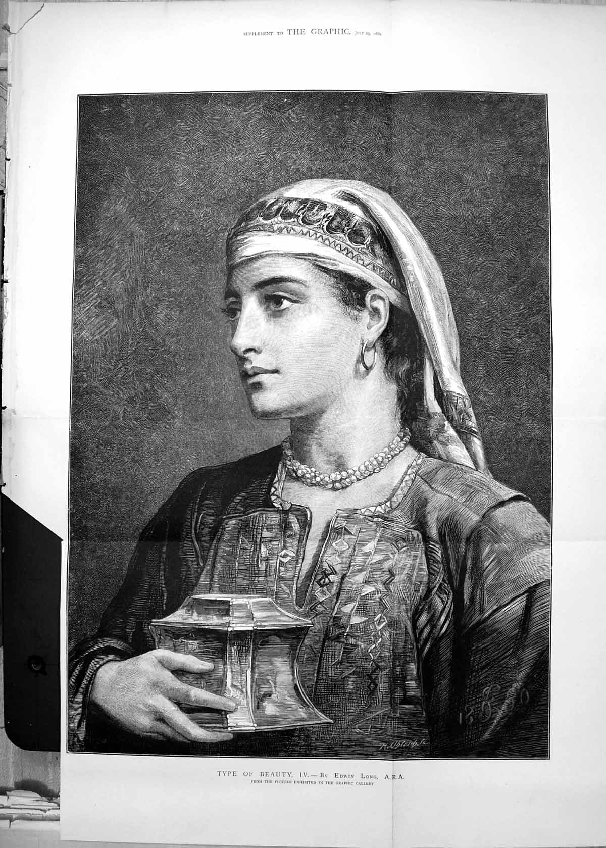 Antique Old Print Type Beauty Edwin Long Graphic Gallery Woman Headdress 1881