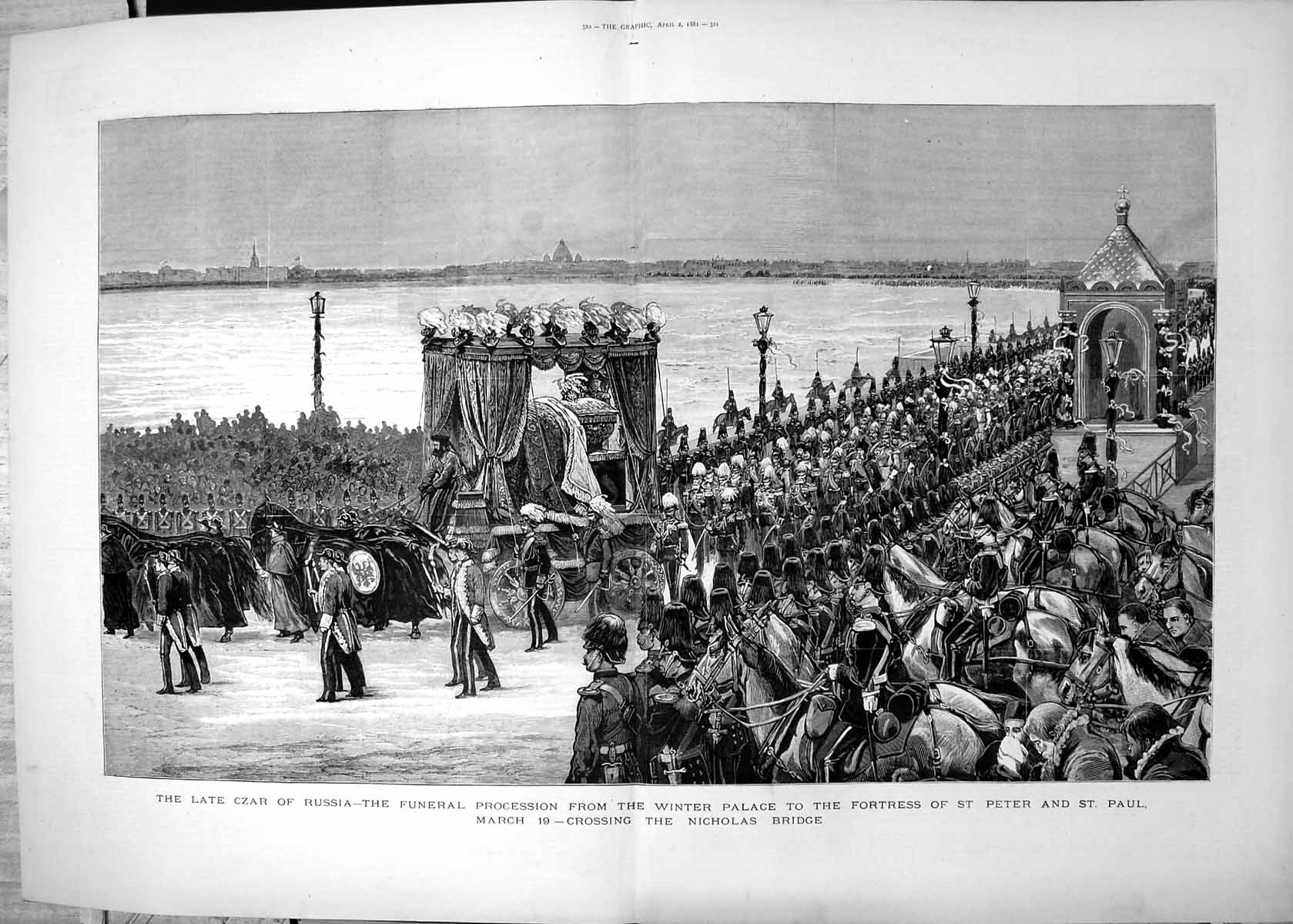 Old Funeral Procession Czar Russia Winter Palace Nicholas Bridge 1881 Victorian