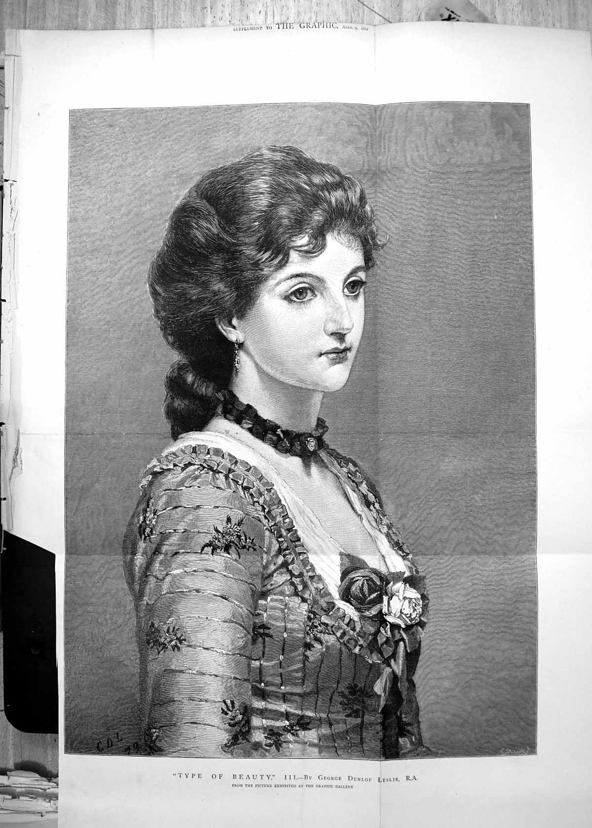 Antique Old Print Type Beauty Young Woman Long Dark Hair George D Leslie 1881
