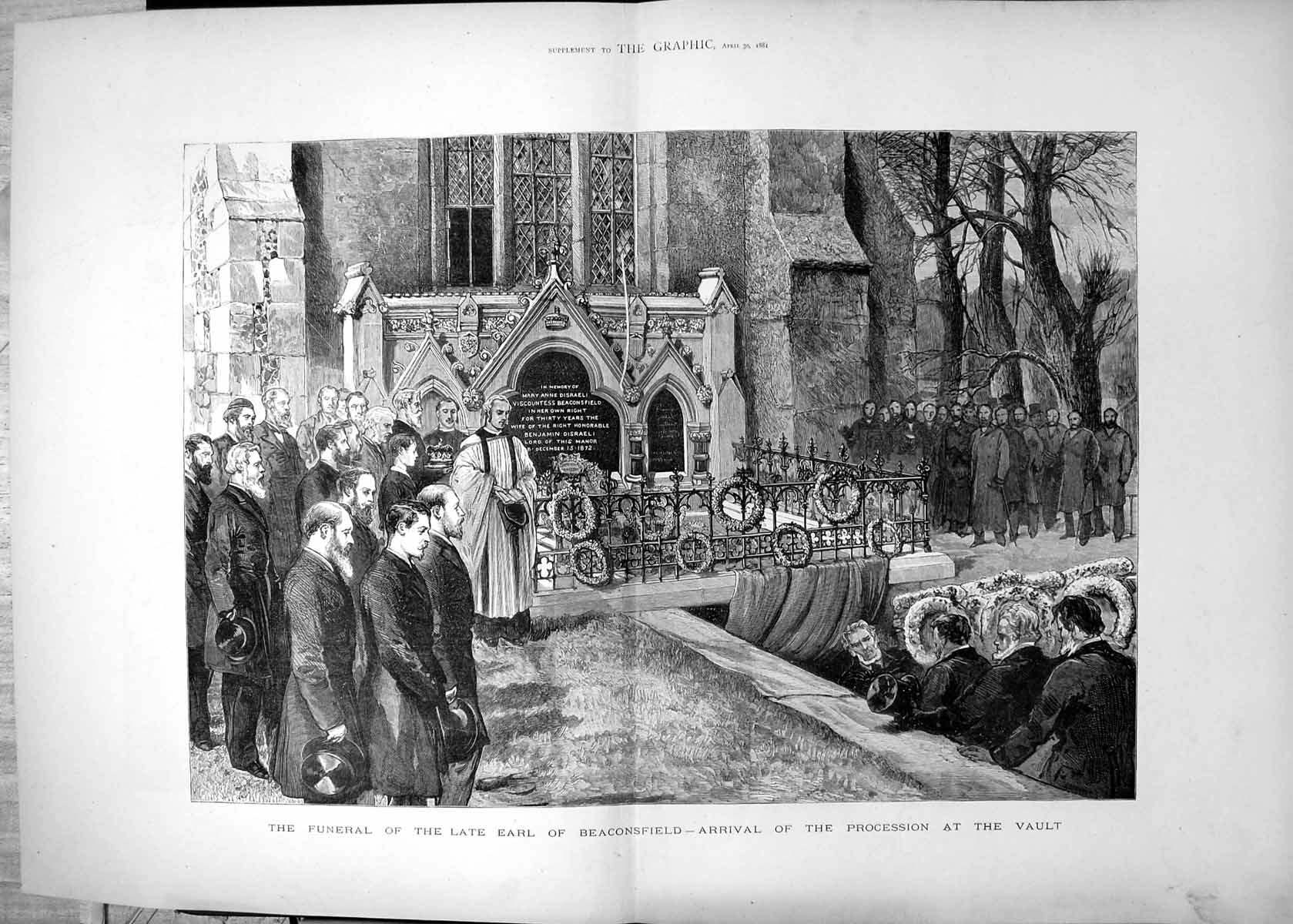 Old Antique Print Funeral Earl Beaconsfield Arrival Procession Vault 1881 19th