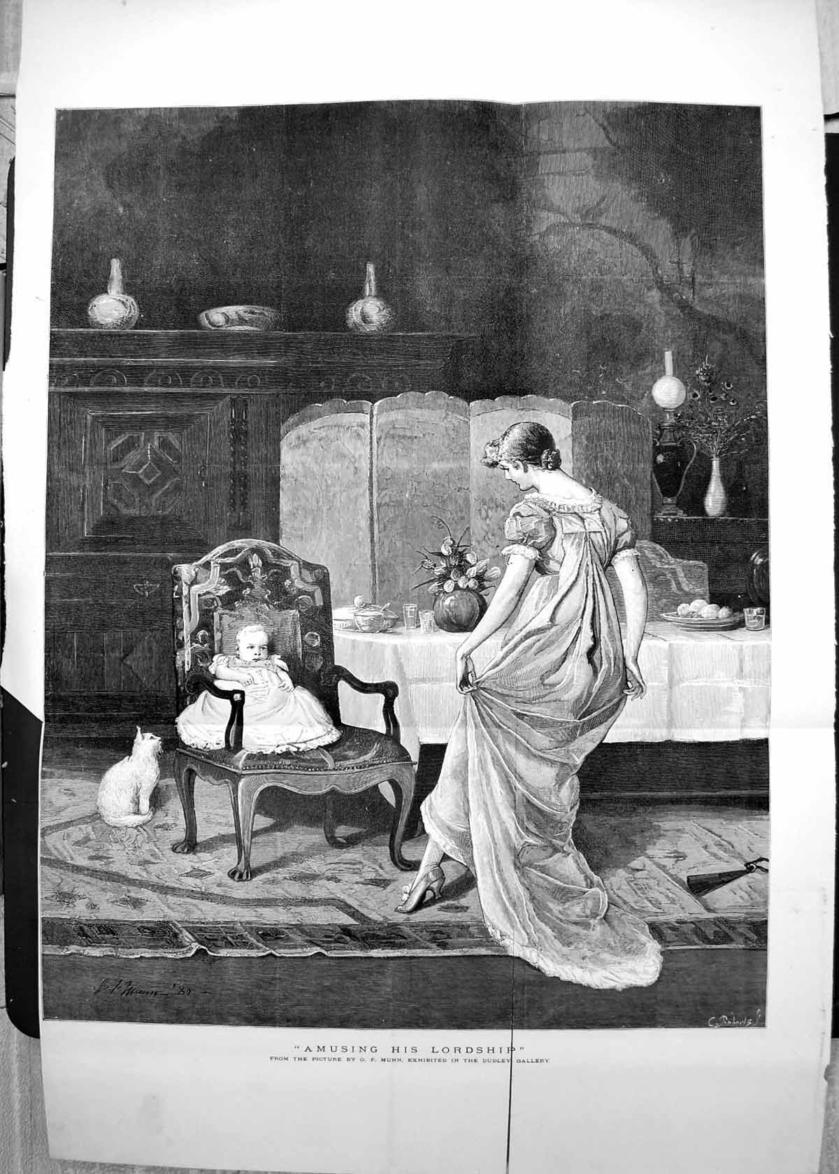 Antique Print Amusing His Lord Ship Gf Munn Woman Dancing Baby 1881 Damaged