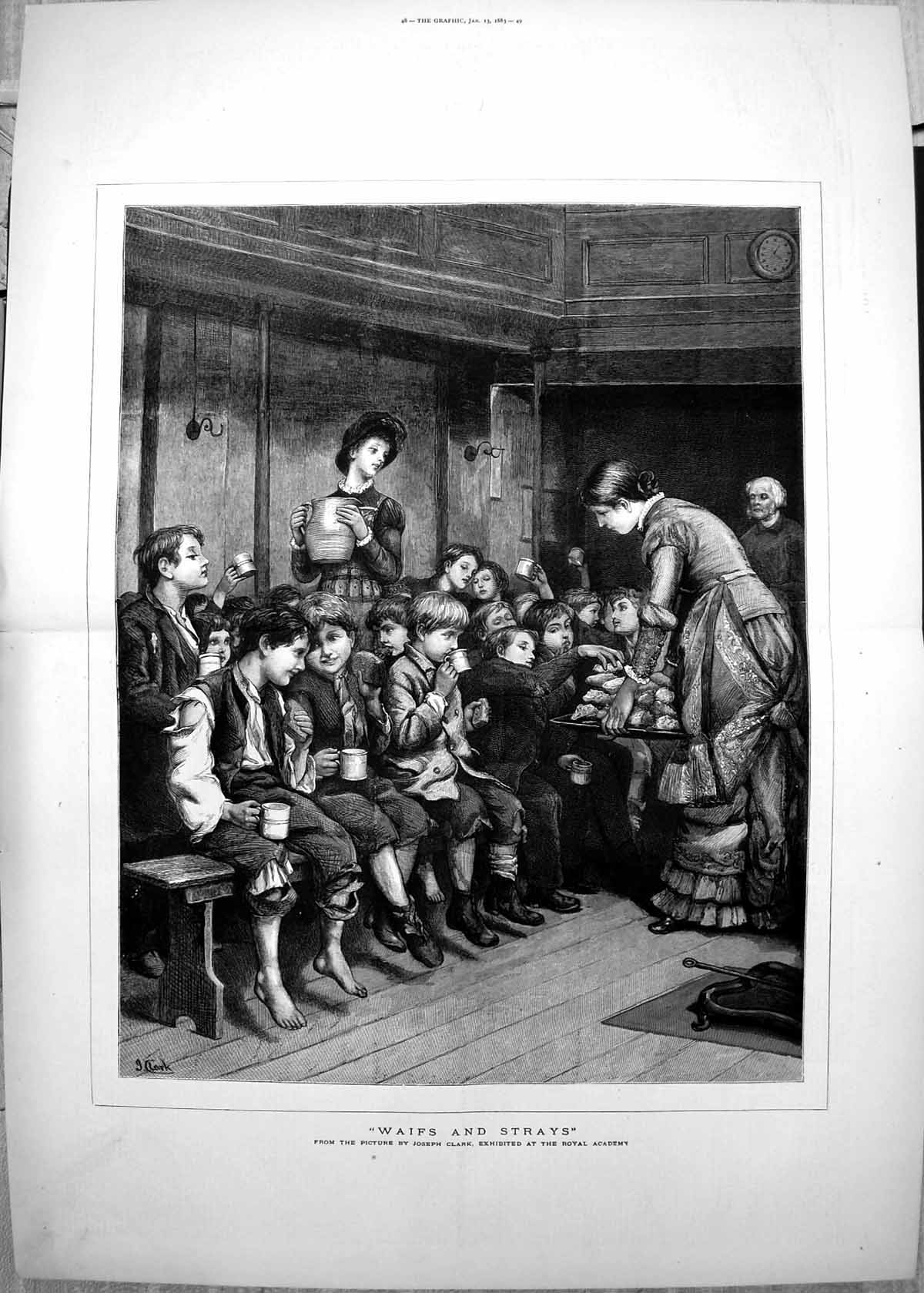 Old Antique Print Waifs Strays Joseph Clark Bread Milk Poor Children 1883 19th