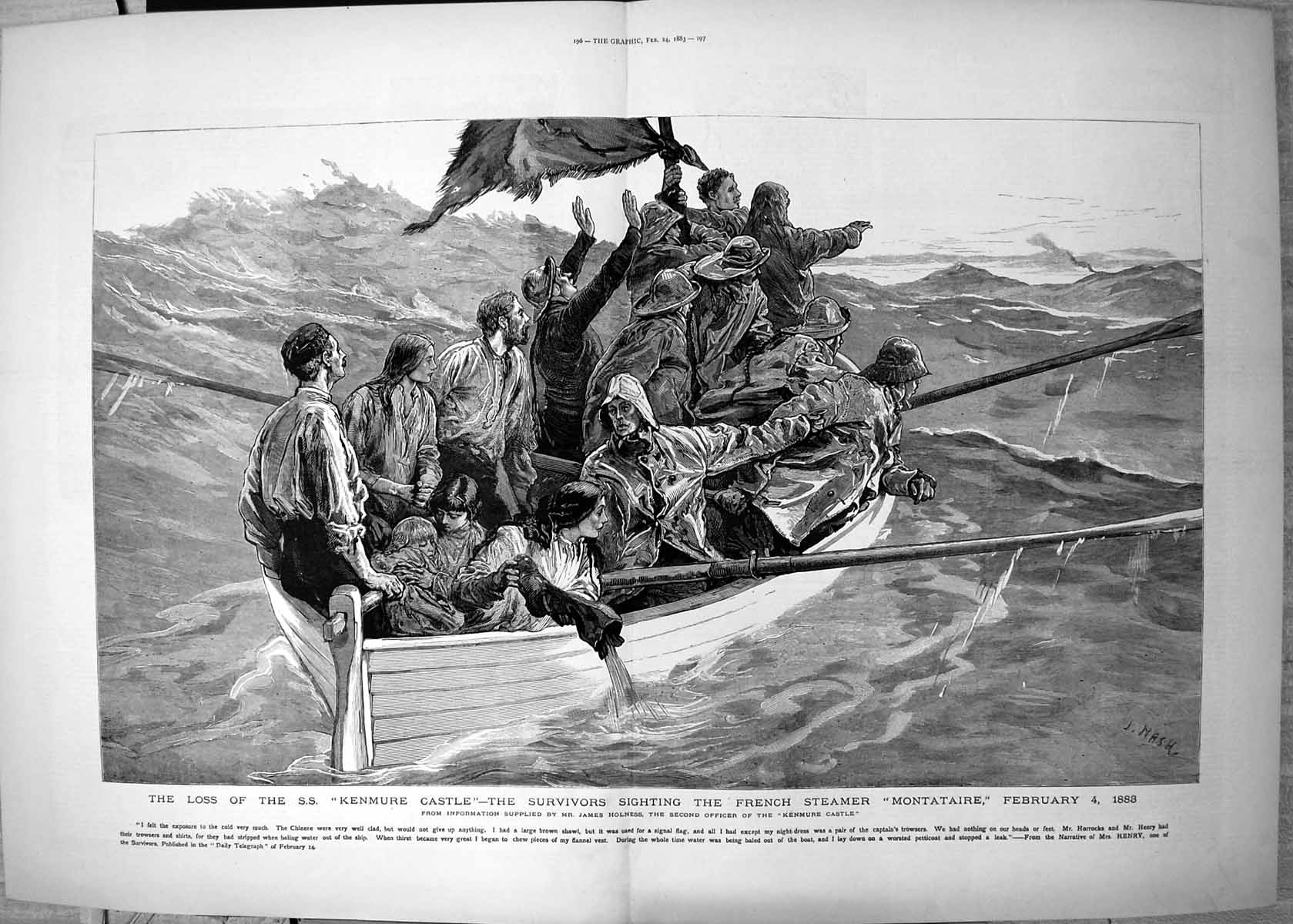 Old Loss S S Kenmure Castle Survivors Sighting Montataire Steamer 188 Victorian