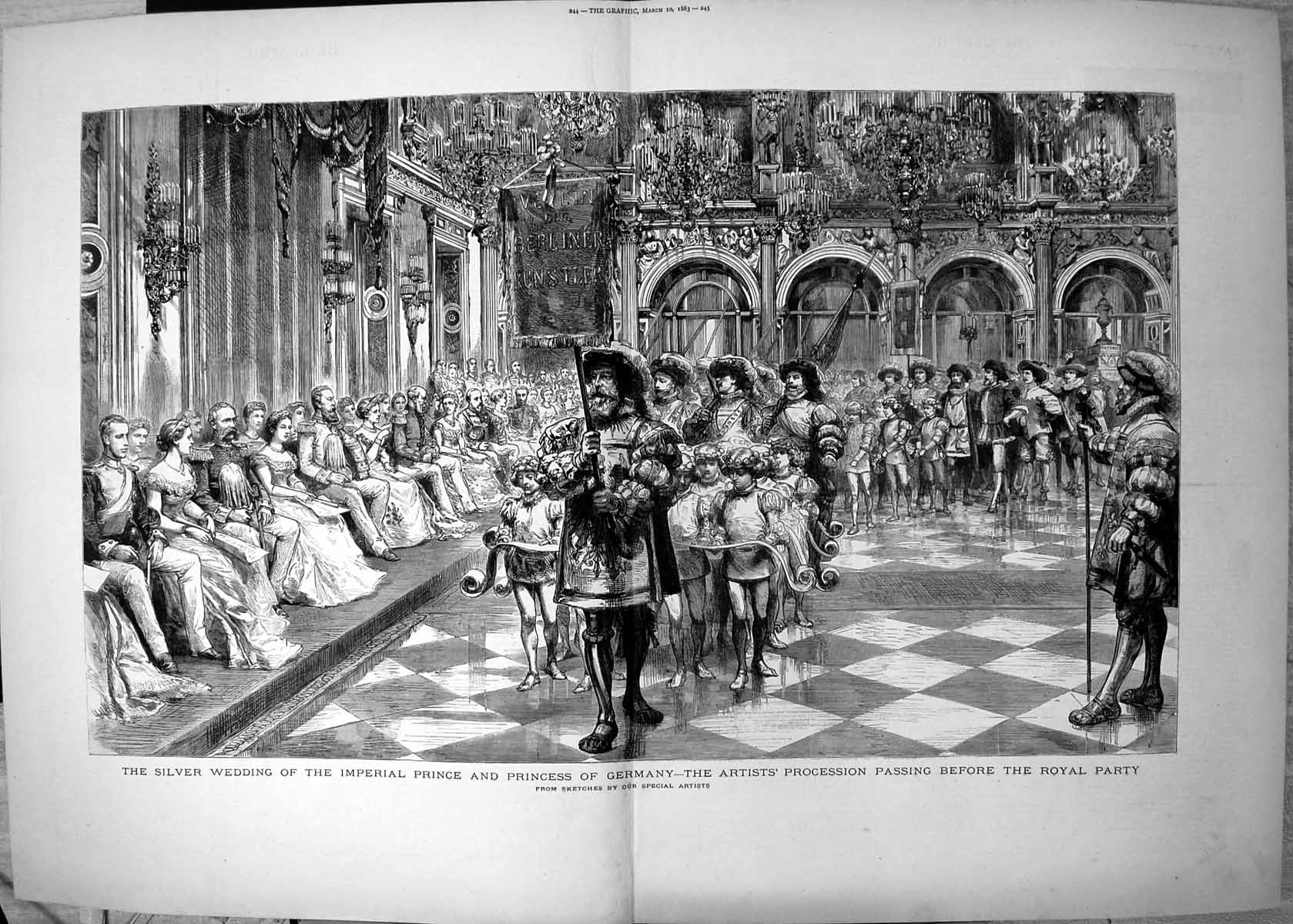 Old Print Silver Wedding Prince Princess Germany Artists Procession 1883 19th