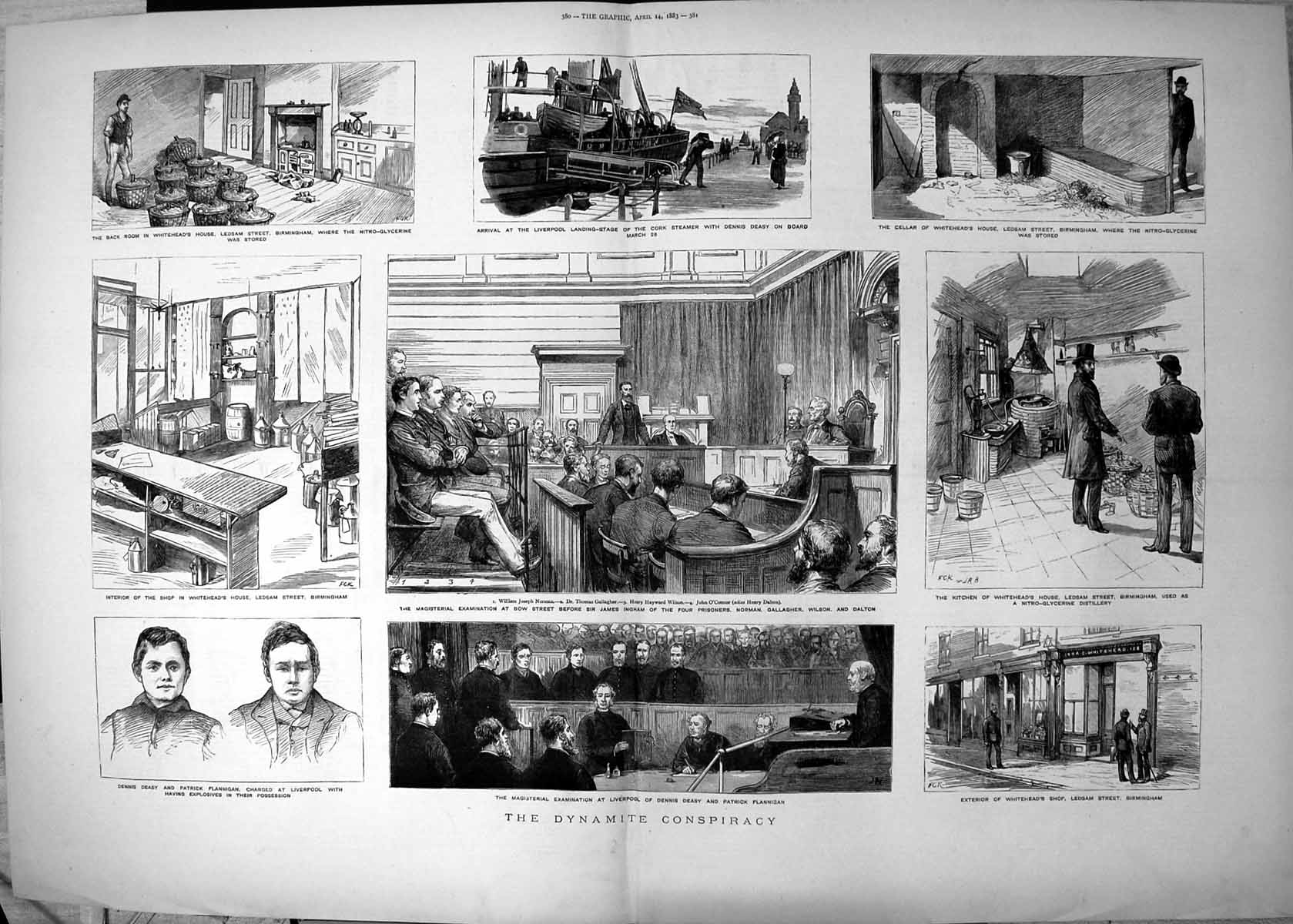 Antique Print Dynamite Conspiracy Dennis Deasy Patrick Flannigan Court 1883