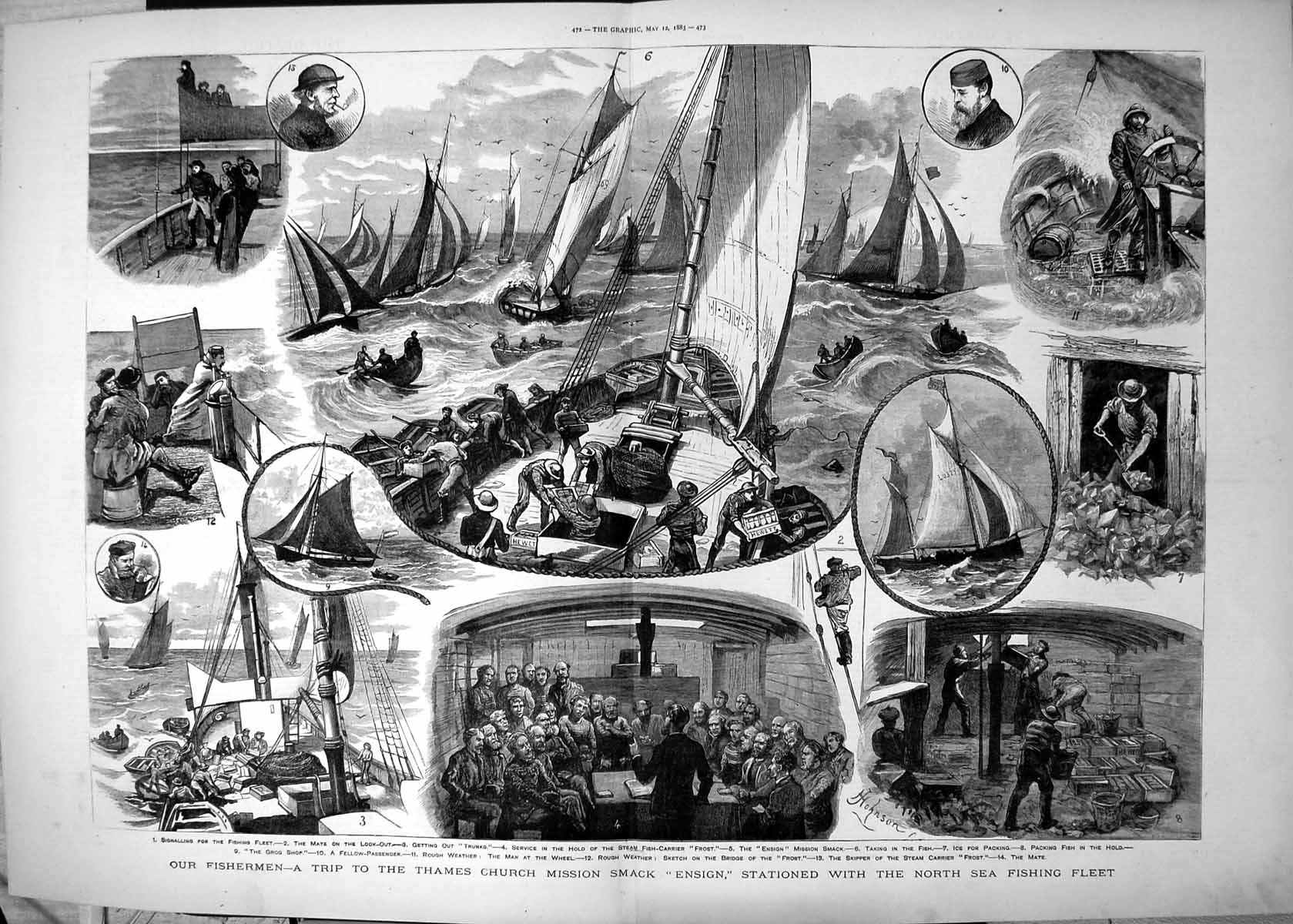 Old Fishermen Trip Thames Church Mission Smack Ensign N Sea Fleet 188 Victorian