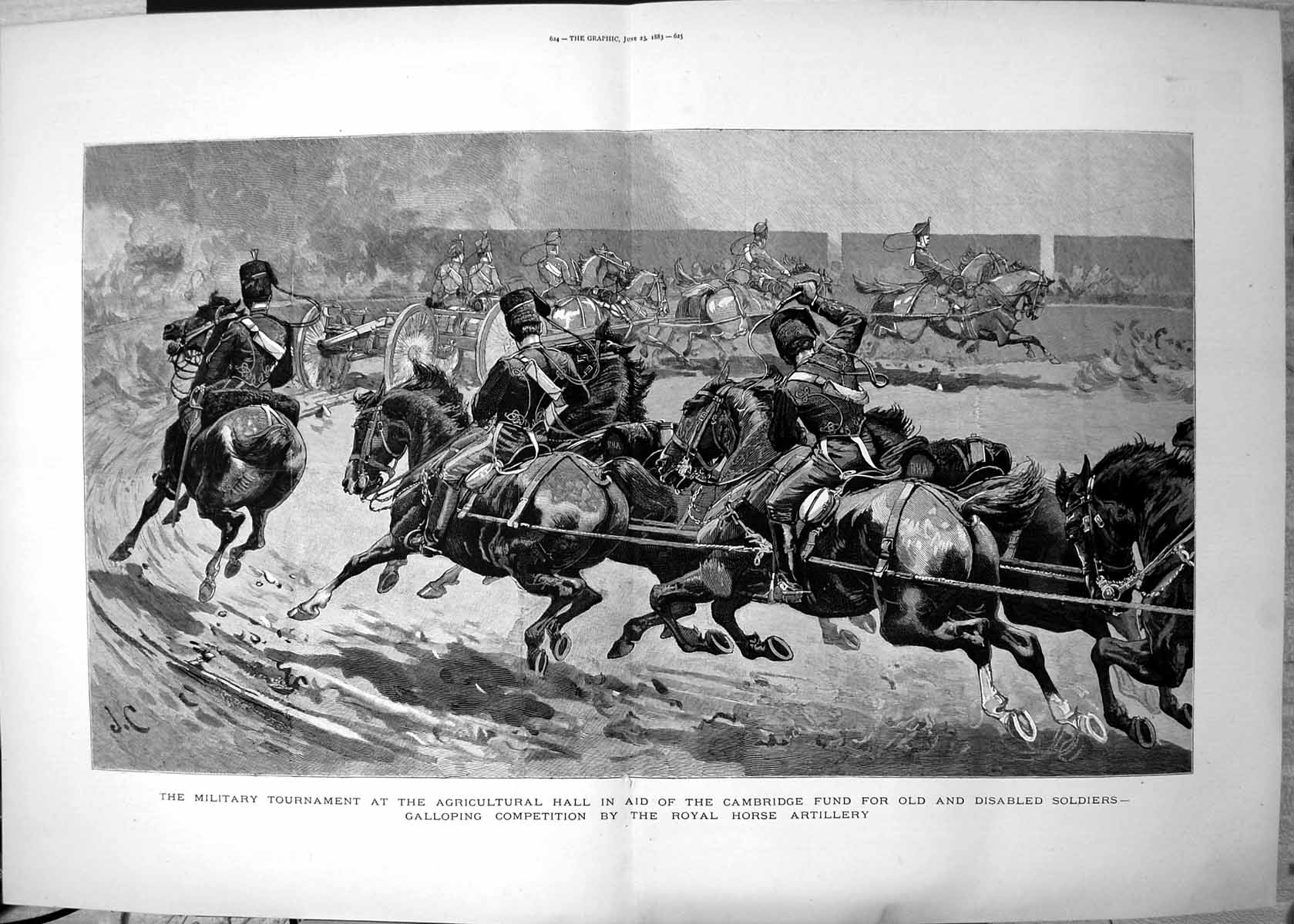 Antique Old Print Military Tournament Agricultural Hall Disabled Siers 1883