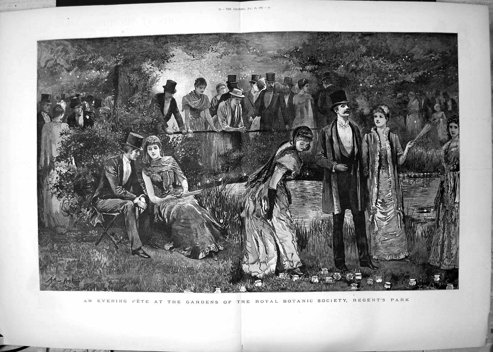 Antique Print Evening Fete Gardens Royal Botanic Society Regents Park 1887 19th