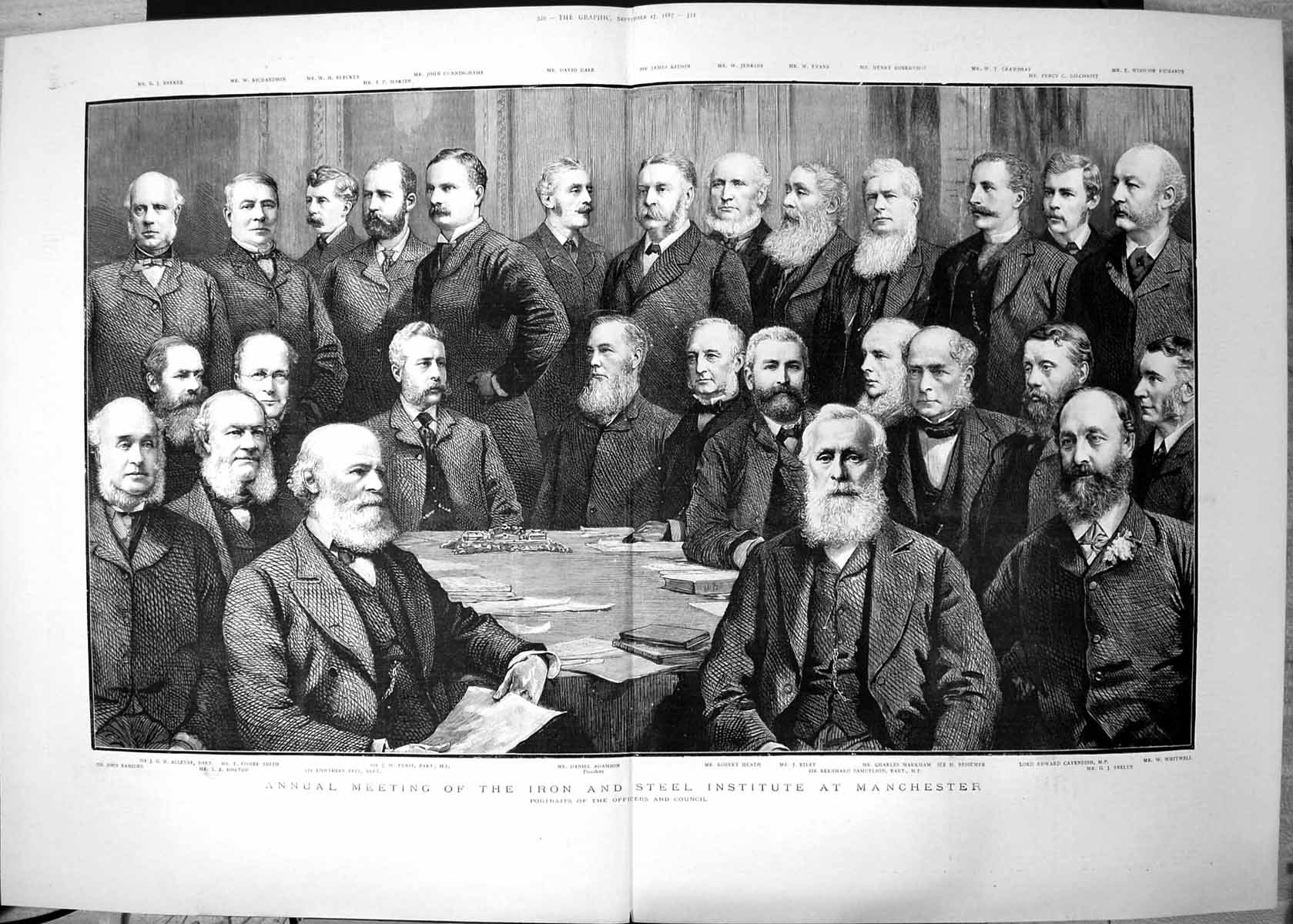 Antique Print Annual Meeting Iron Steel Institute Manchester Officers 1887 19th