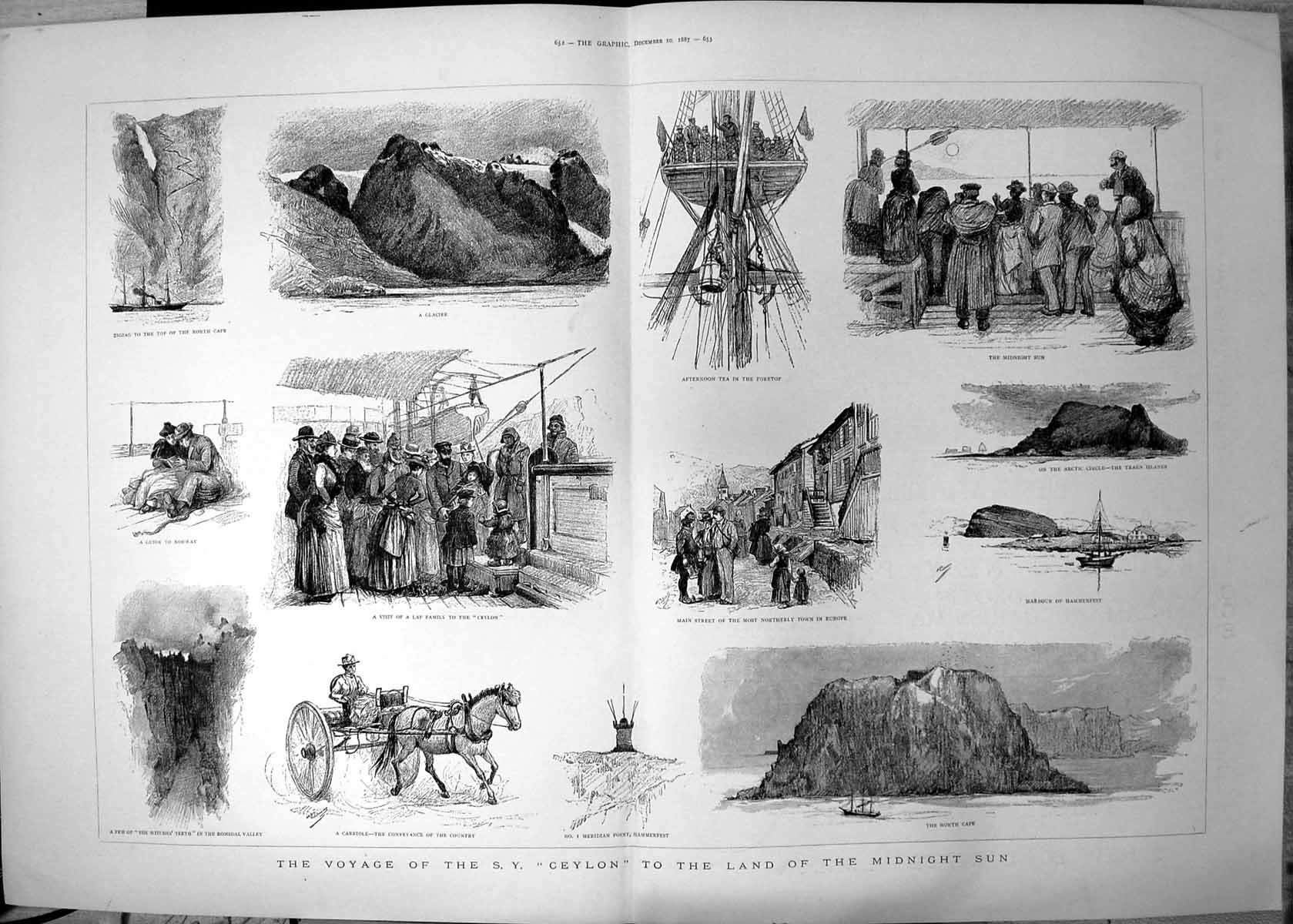Old Voyage Sy Ceylon Land Midnight Sun North Cape Witches Teeth 1887 Victorian