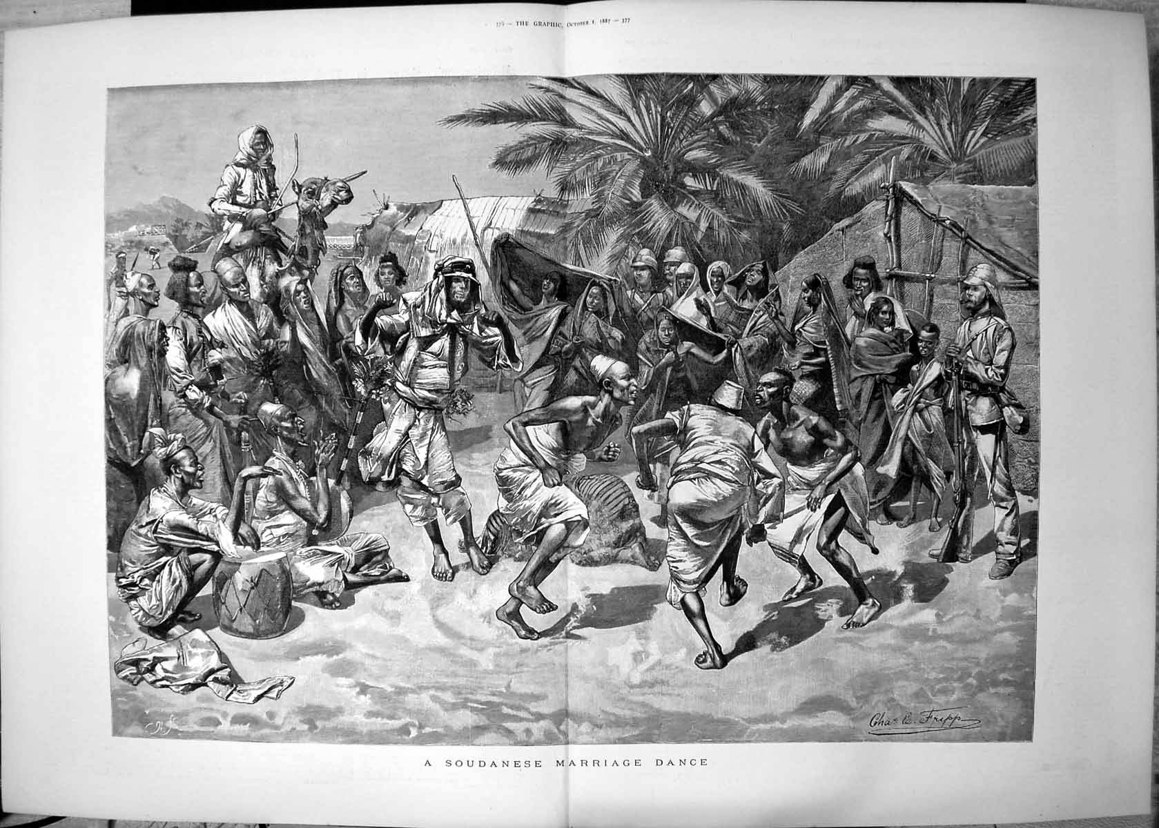 Antique Old Print Soudanese Marriage Dance Charles Fripp Natives Drums 1887