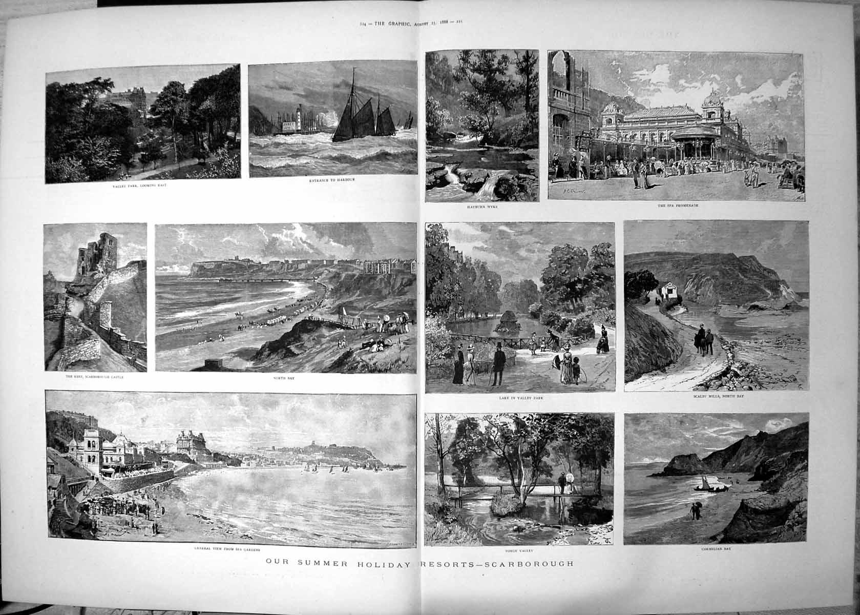 Antique Print Summer Holiday Resort Scarborough Spa Promenade Gardens 1888 19th