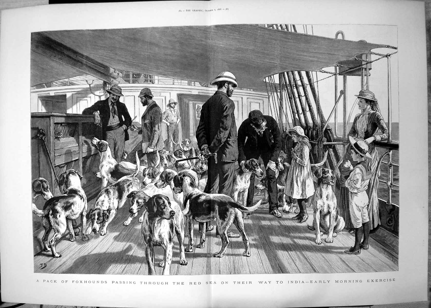 Old Pack Foxhounds Ship Passing Red Sea Way India Morning Exercise 18 19th