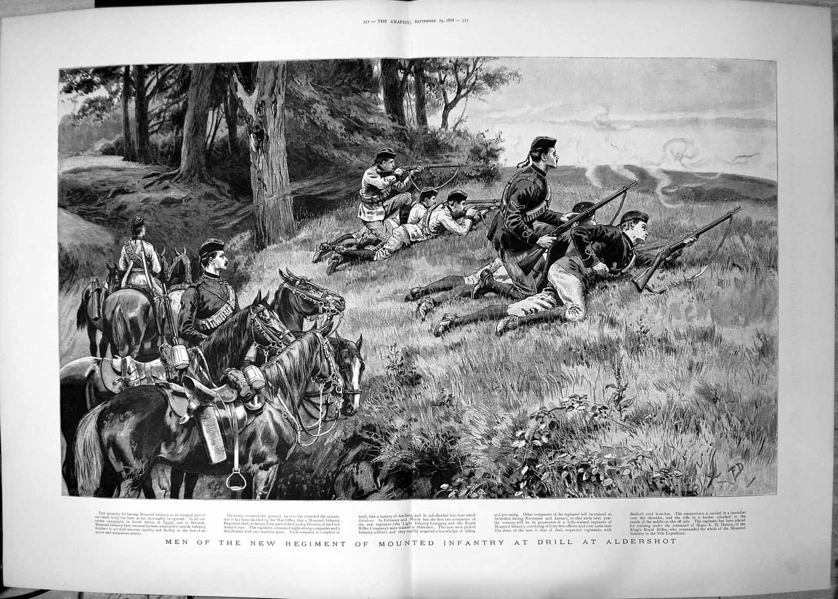 Old Antique Print Men New Regiment Mounted Infantry Drill Aldershot 1888 19th