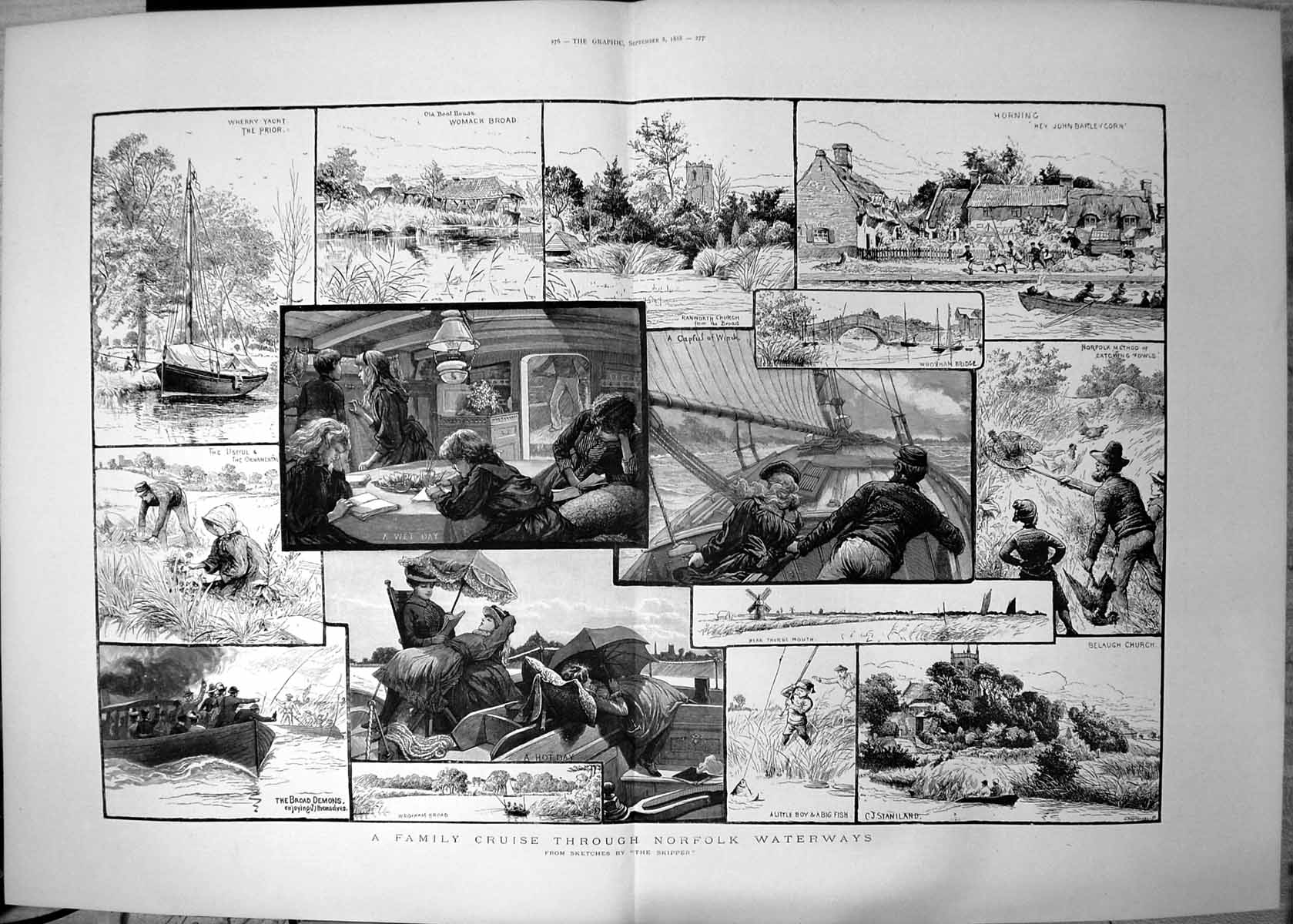 Old Family Cruise Through Norfolk Waterways C J Staniland Broads 1888 Victorian