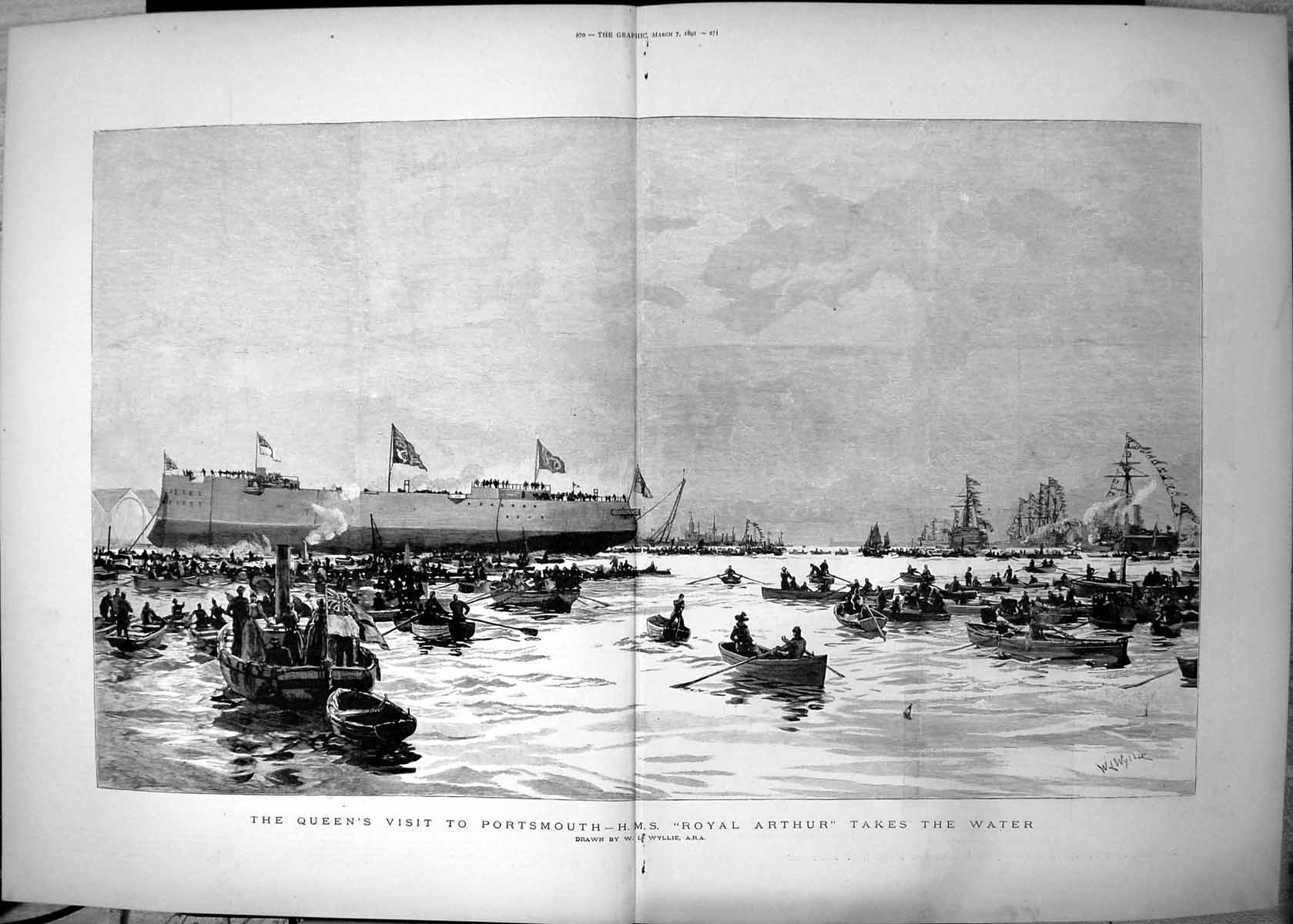 Old Queens Visit Portsmouth Hms Royal Arthur Takes Water W Wyllie 189 Victorian