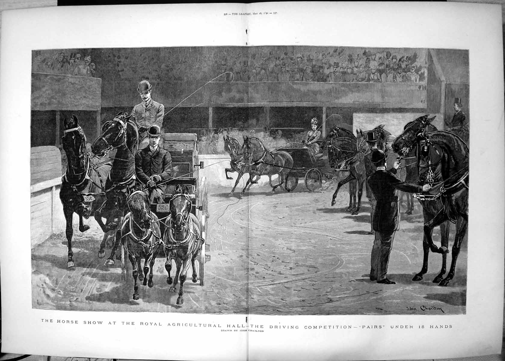 Antique Old Print Horse Show Royal Agricultural Hall Driving Competition 1891