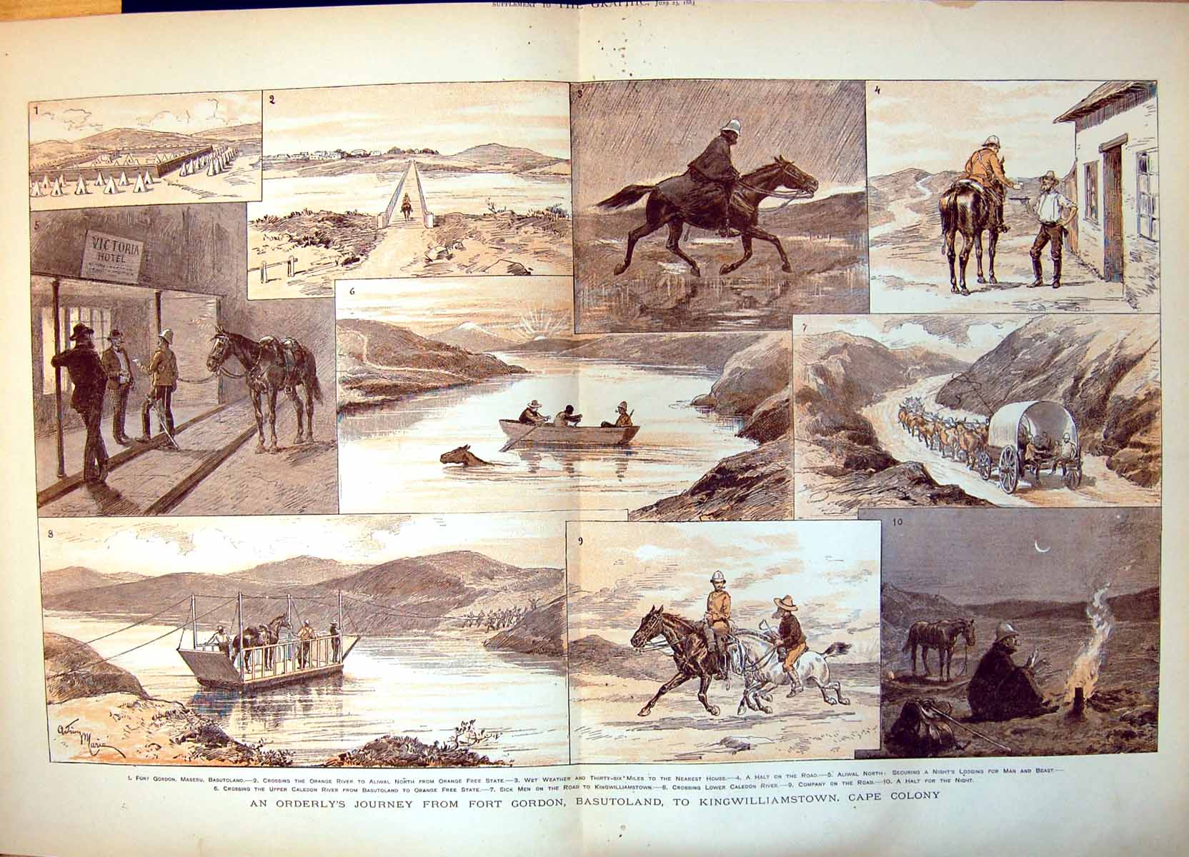 Antique Print Orderlys Journet Fort Gordon Basutoland Kingwilliamstown 1883