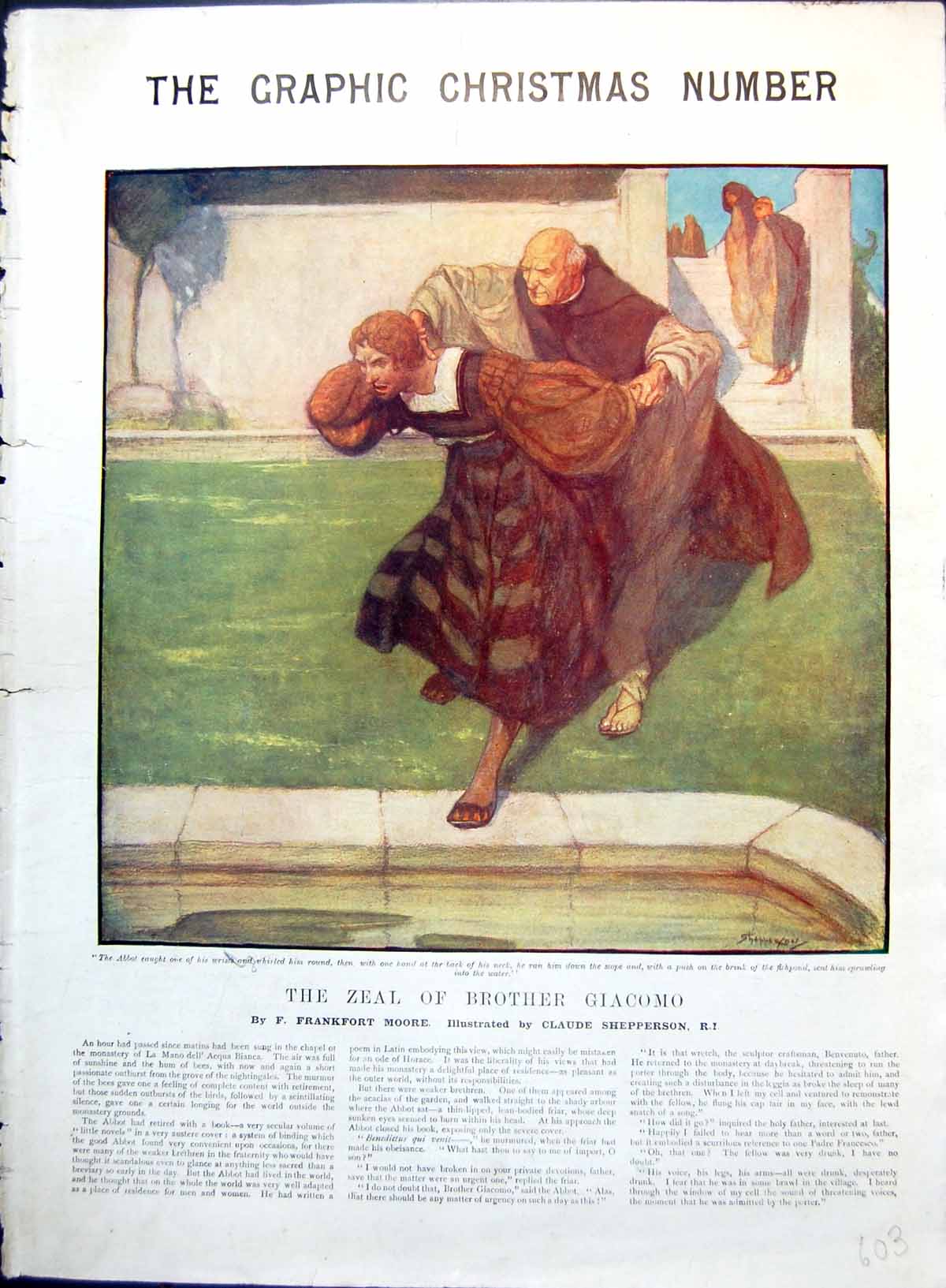 Antique Old Print Zeal Brother Giacomo Abbot Man Fishpond Young Dashing 1905