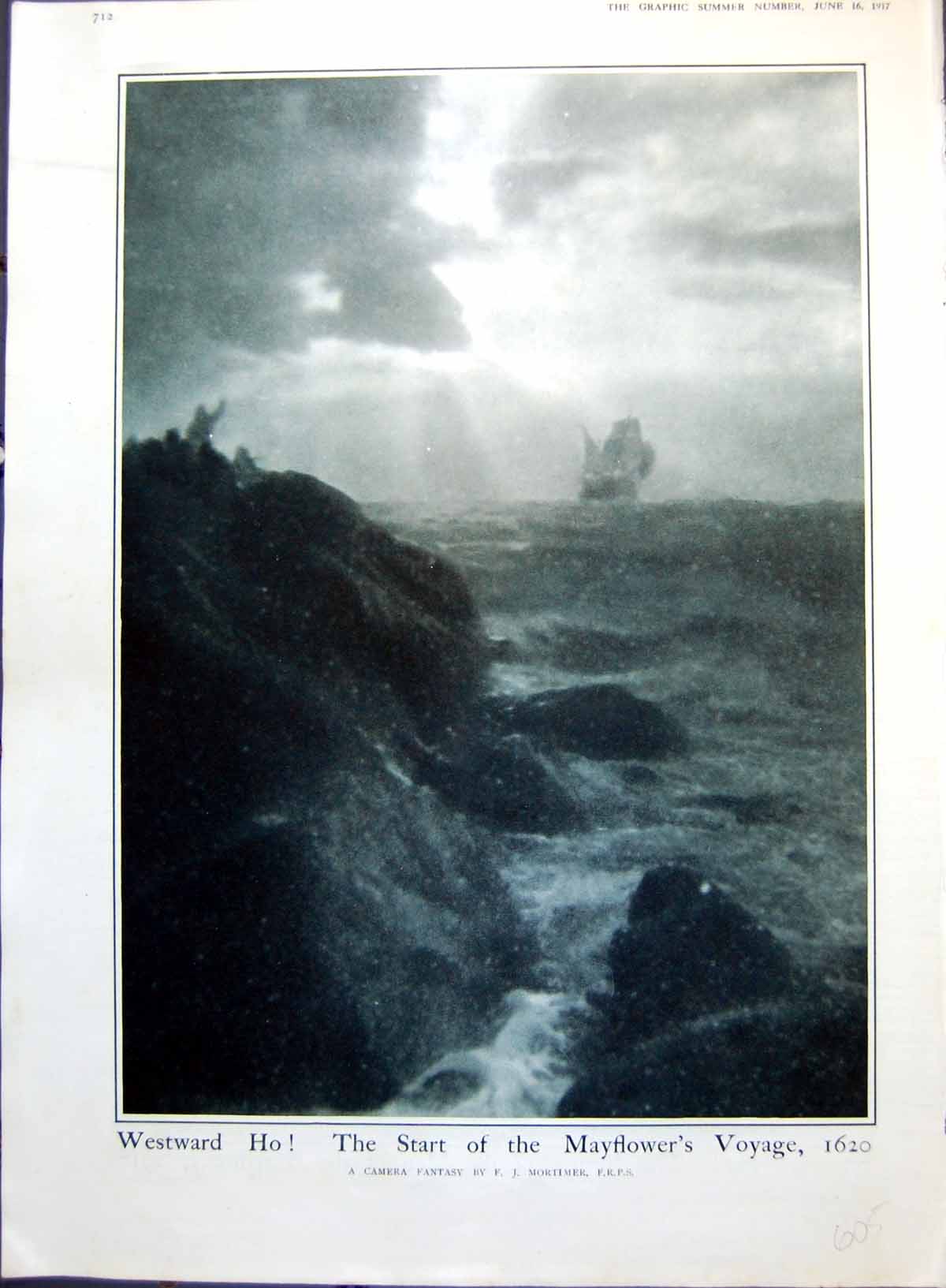 Old Vintage Print Camera Fantasy Start Mayflowers Voyage Fact Return 1917 20th