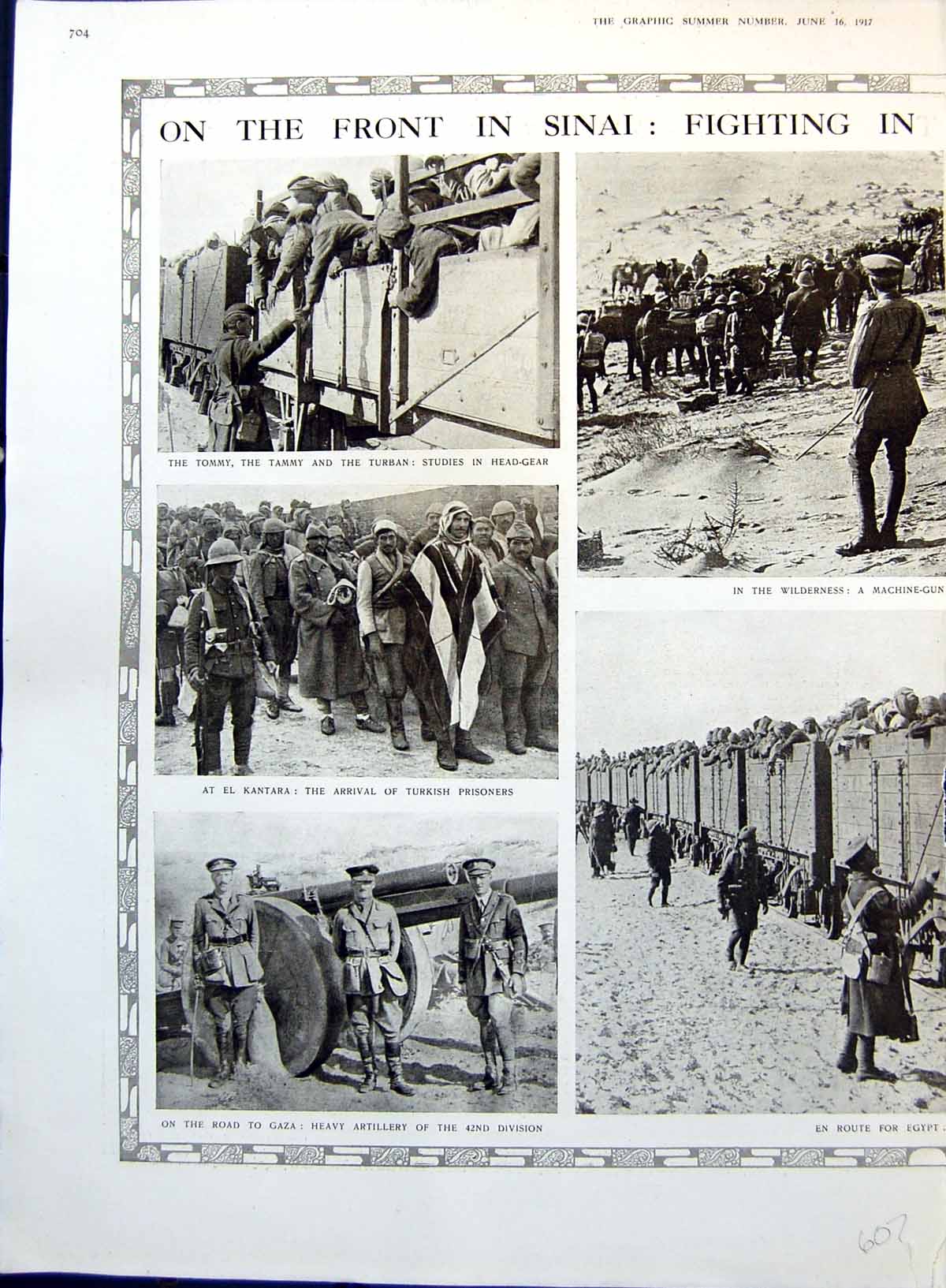 Antique Print On The Front In Sinai Turkish Prisoners Sand Shoes Train 1917